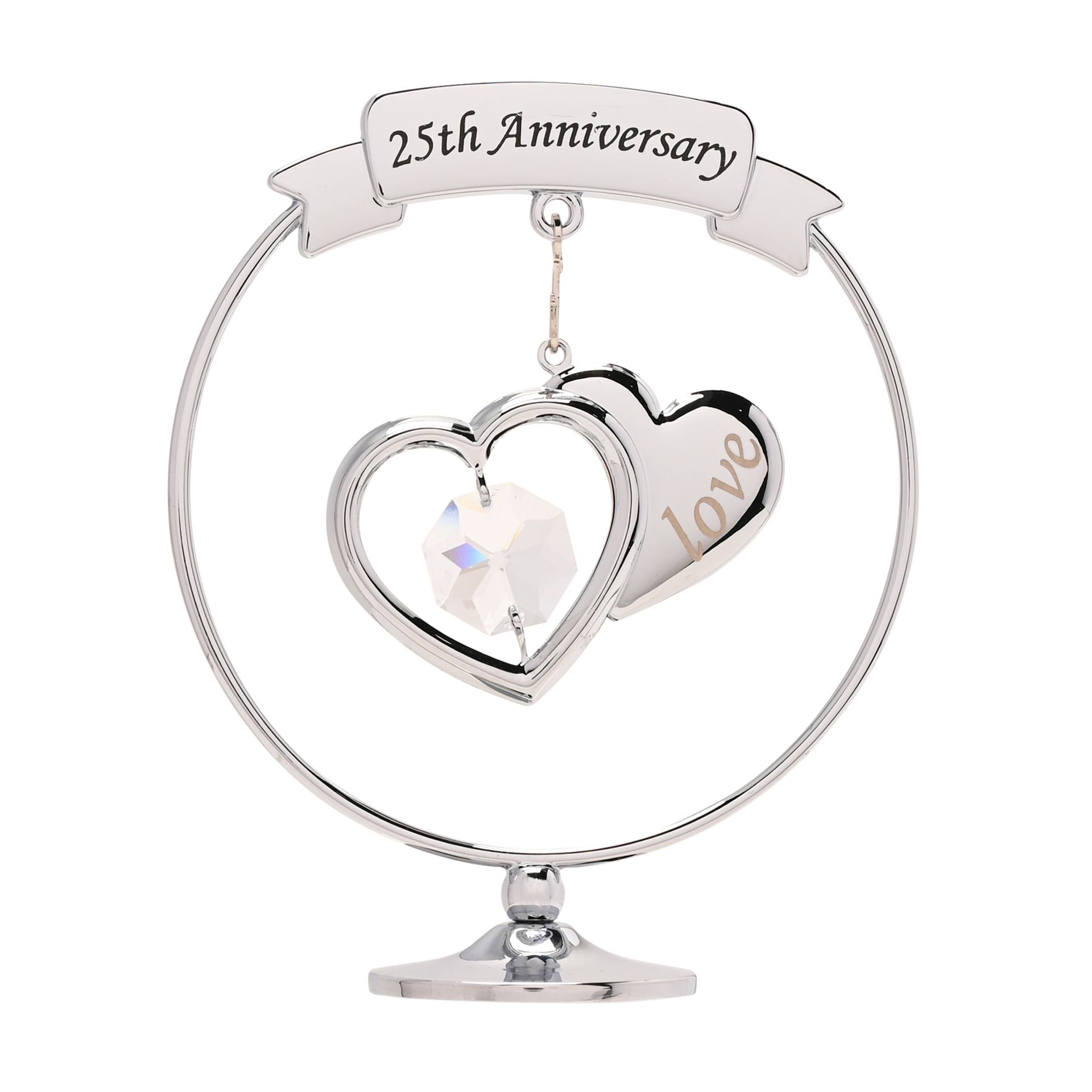 Crystocraft Chrome Circle Ring - 2 Hearts - 25th Anniversary