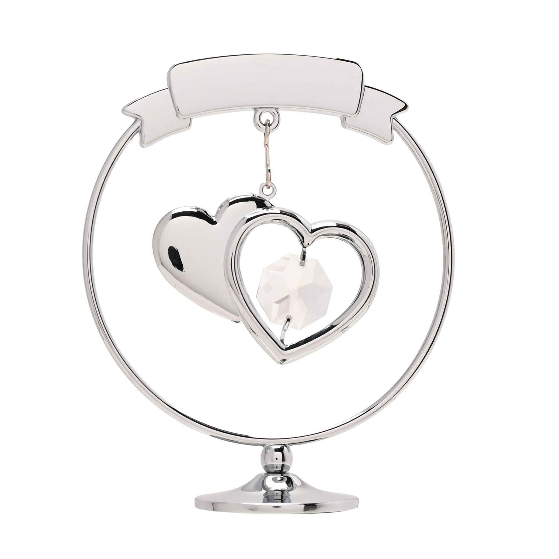 Crystocraft Chrome Circle Ring - 2 Hearts - 25th Anniversary
