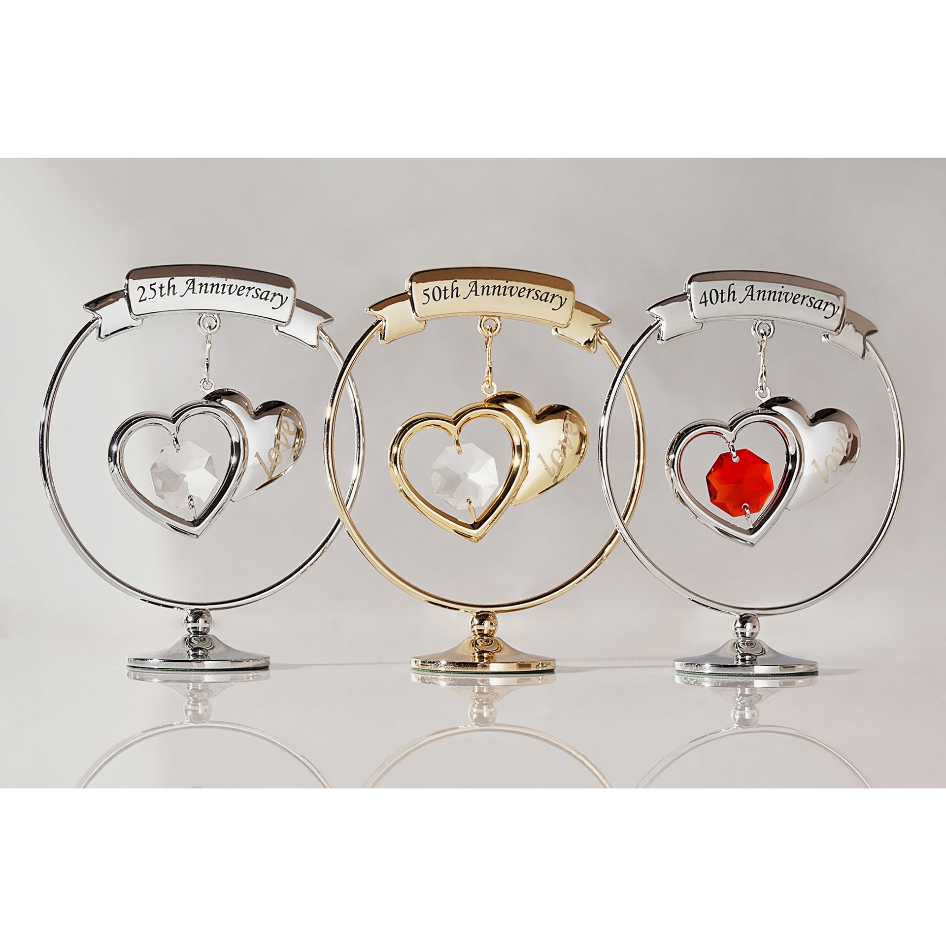 Crystocraft Chrome Circle Ring - 2 Hearts - 25th Anniversary