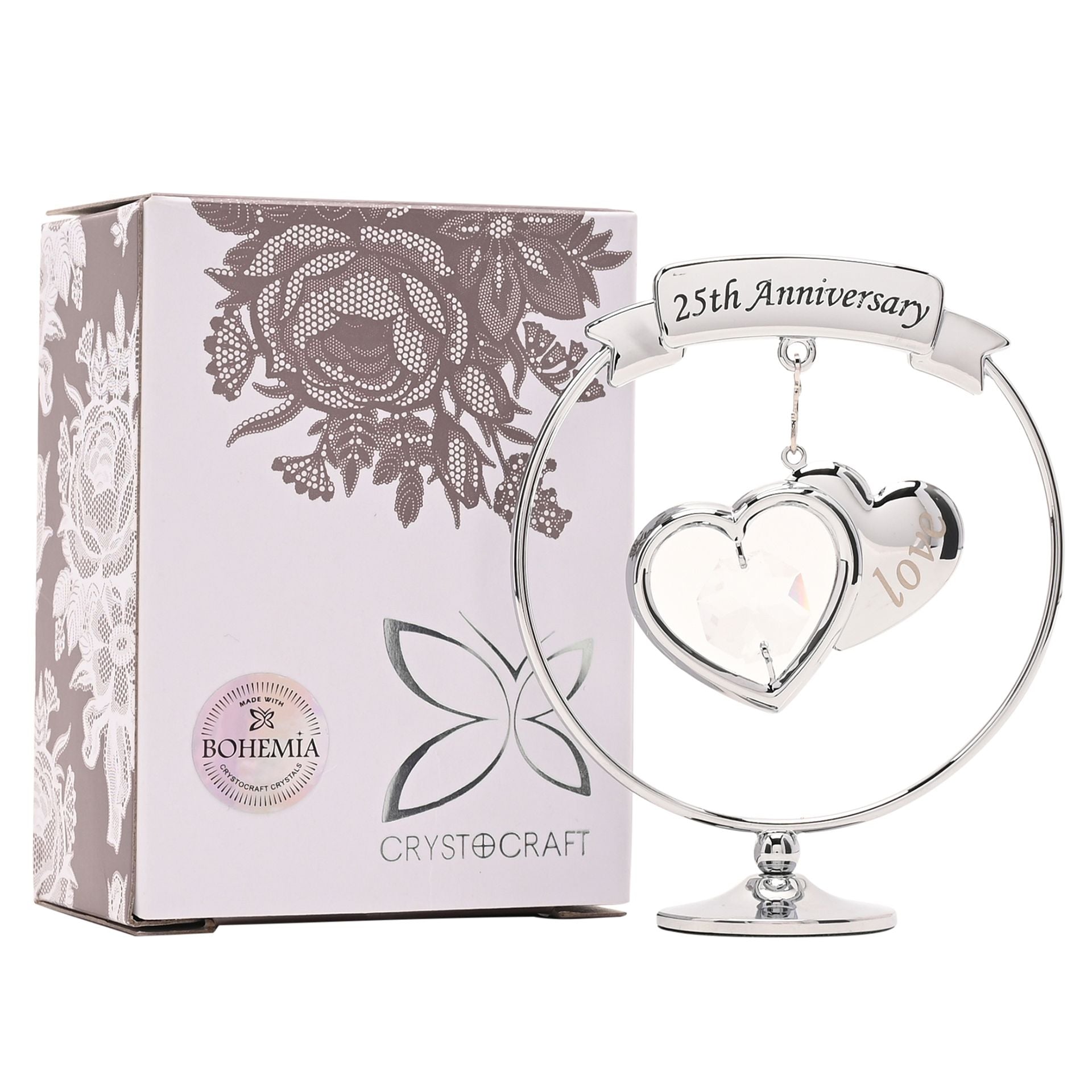 Crystocraft Chrome Circle Ring - 2 Hearts - 25th Anniversary