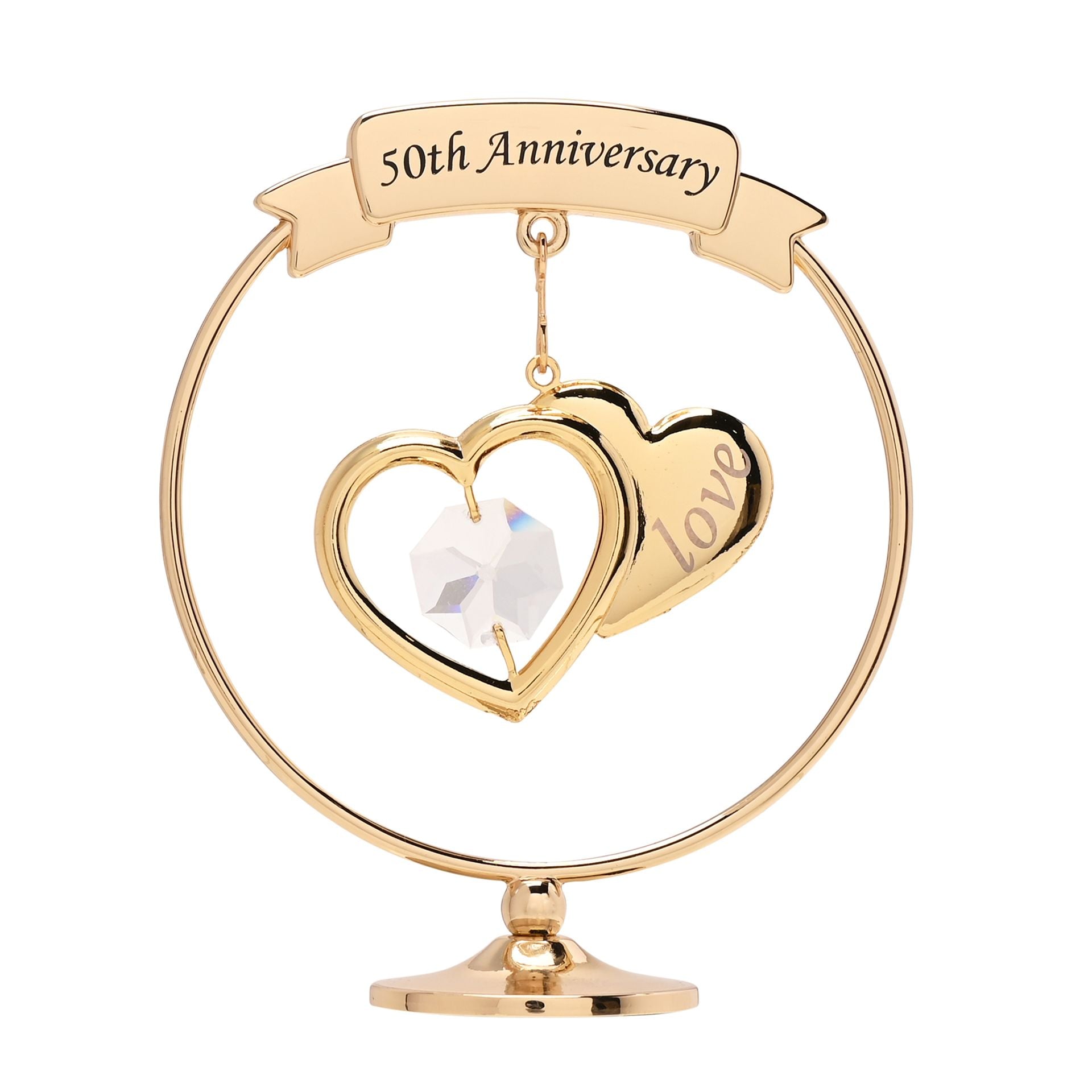 Crystocraft Gold Plated Circle - 2 Hearts - 50th Anniversary