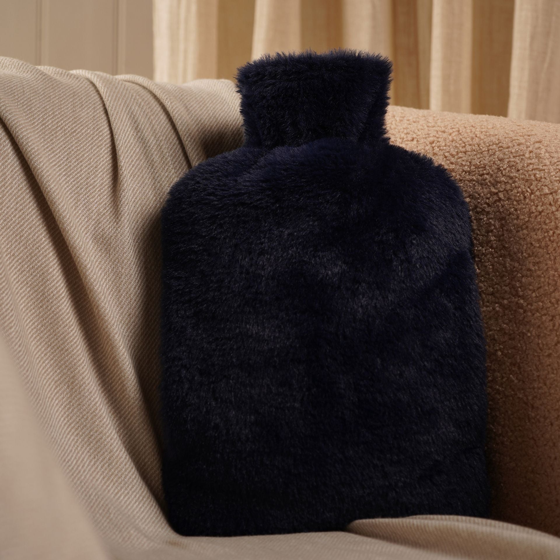 Sophia Layers Soft Faux Fur 1.7L Muff Hot Water Bottle - Navy Blue