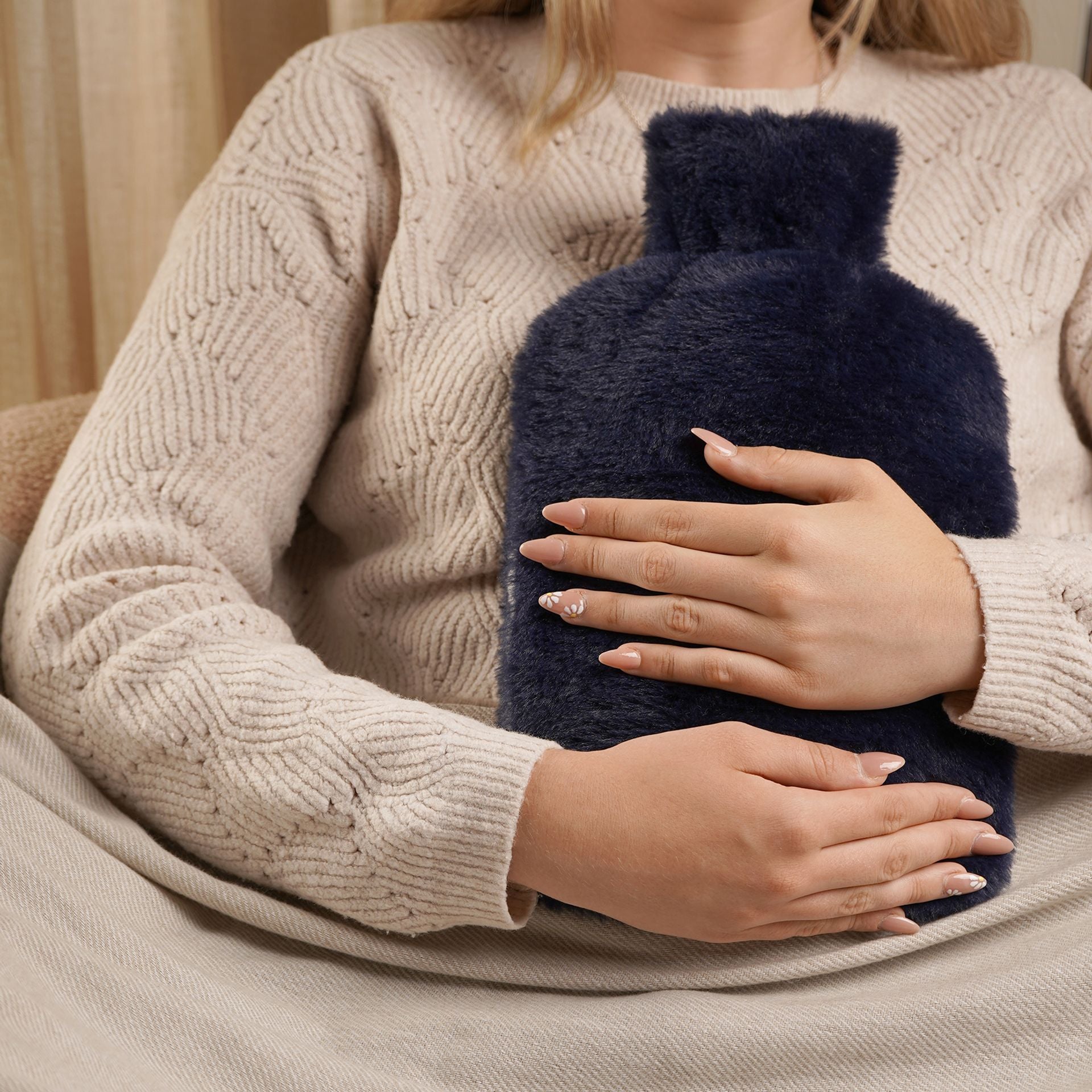 Sophia Layers Soft Faux Fur 1.7L Muff Hot Water Bottle - Navy Blue