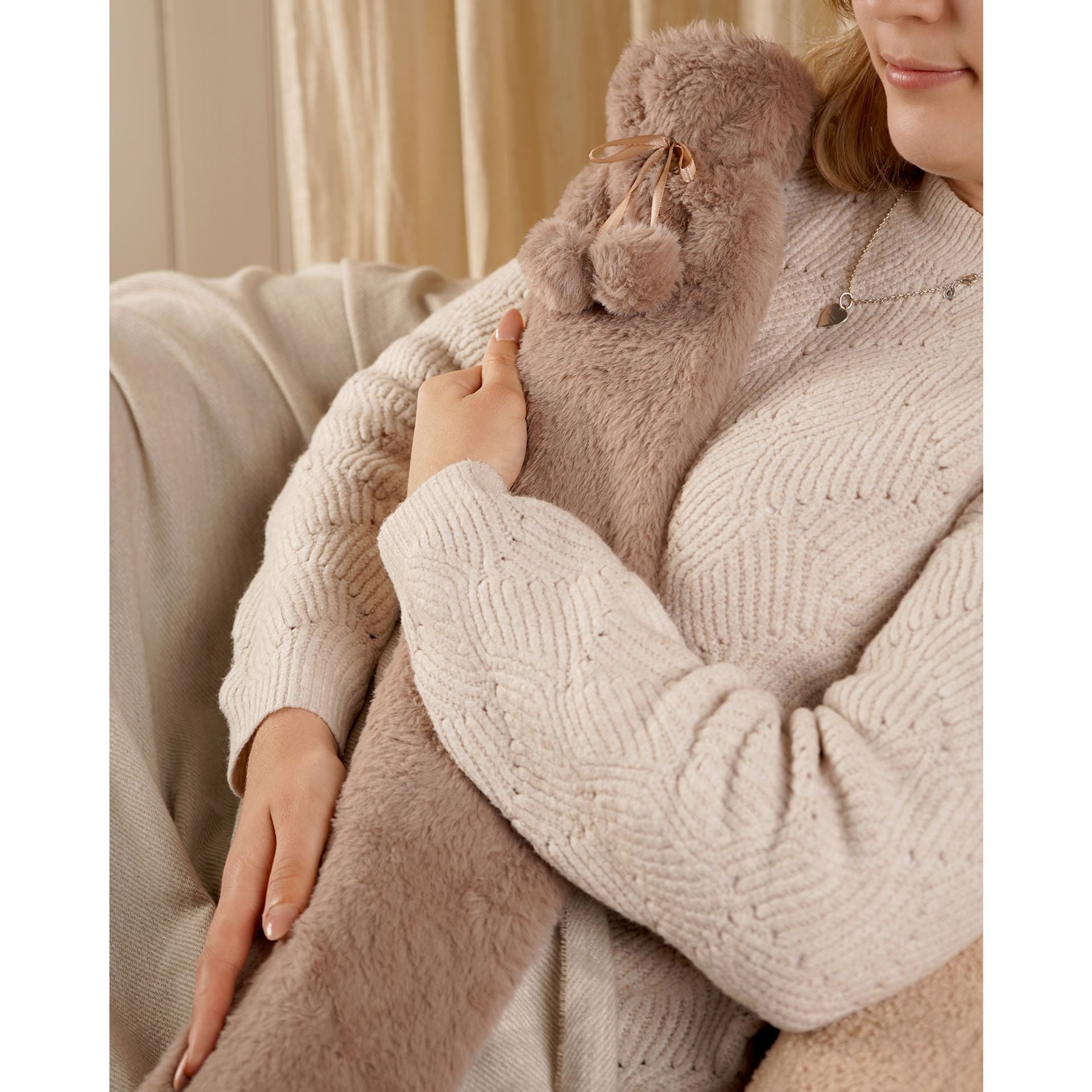Sophia Layers Soft Faux Fur 1.7L Long Hot Water Bottle - Taupe