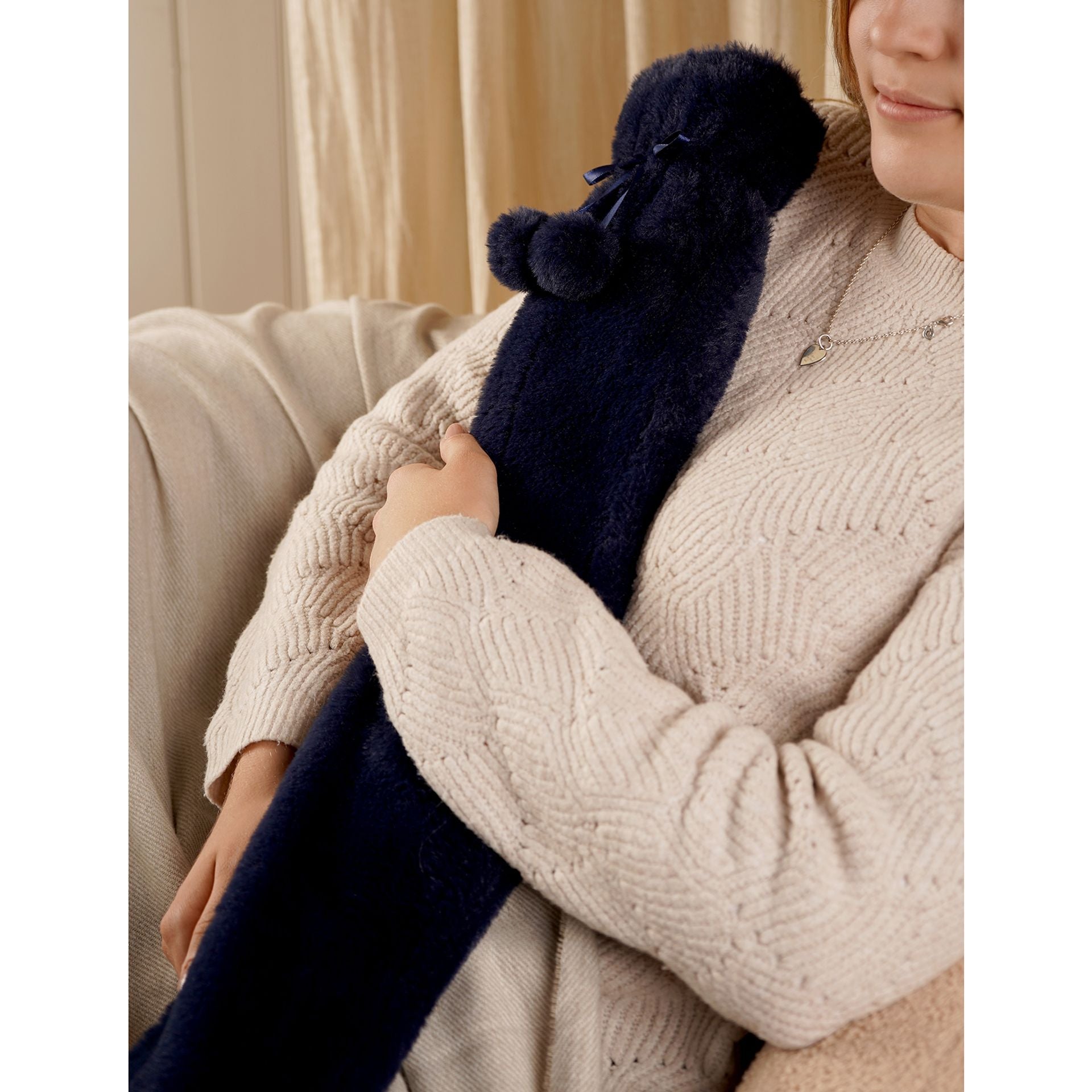 Sophia Layers Soft Faux Fur 1.7L Long Hot Water Bottle - Navy Blue