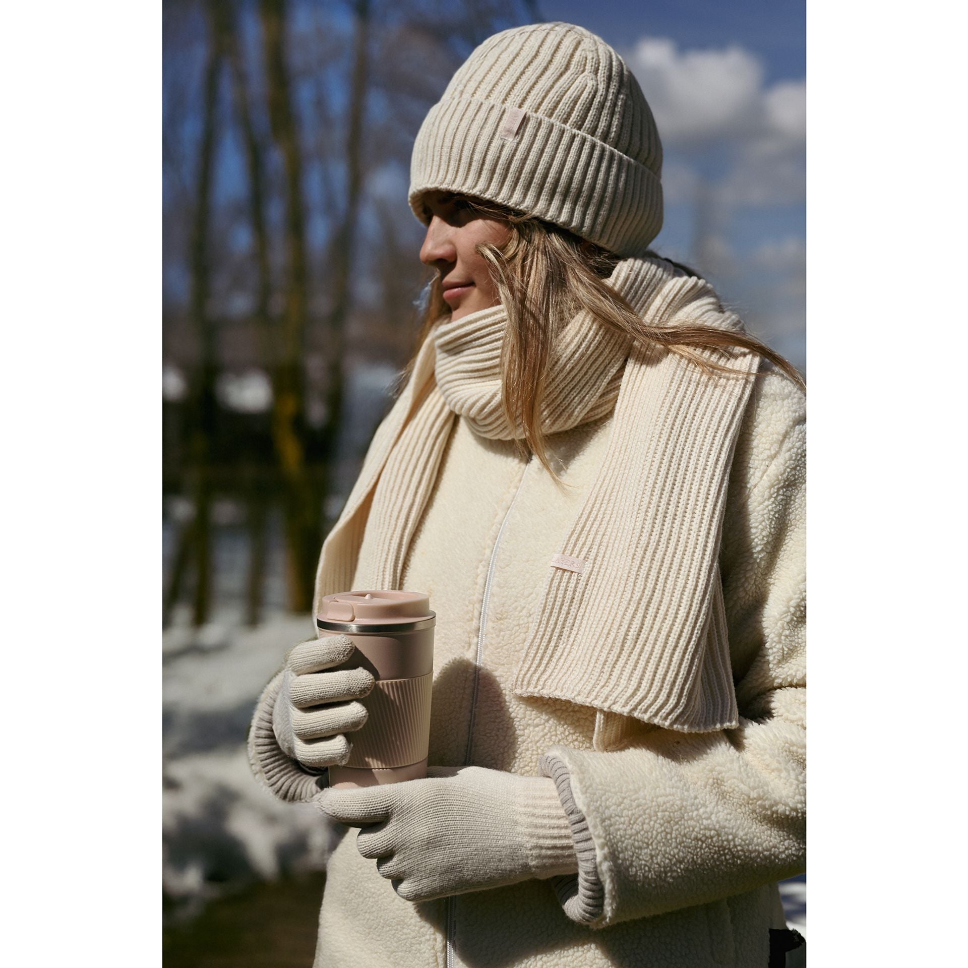 Sophia Layers Cosy Knit Hat Glove & Scarf Gift Set - Ivory