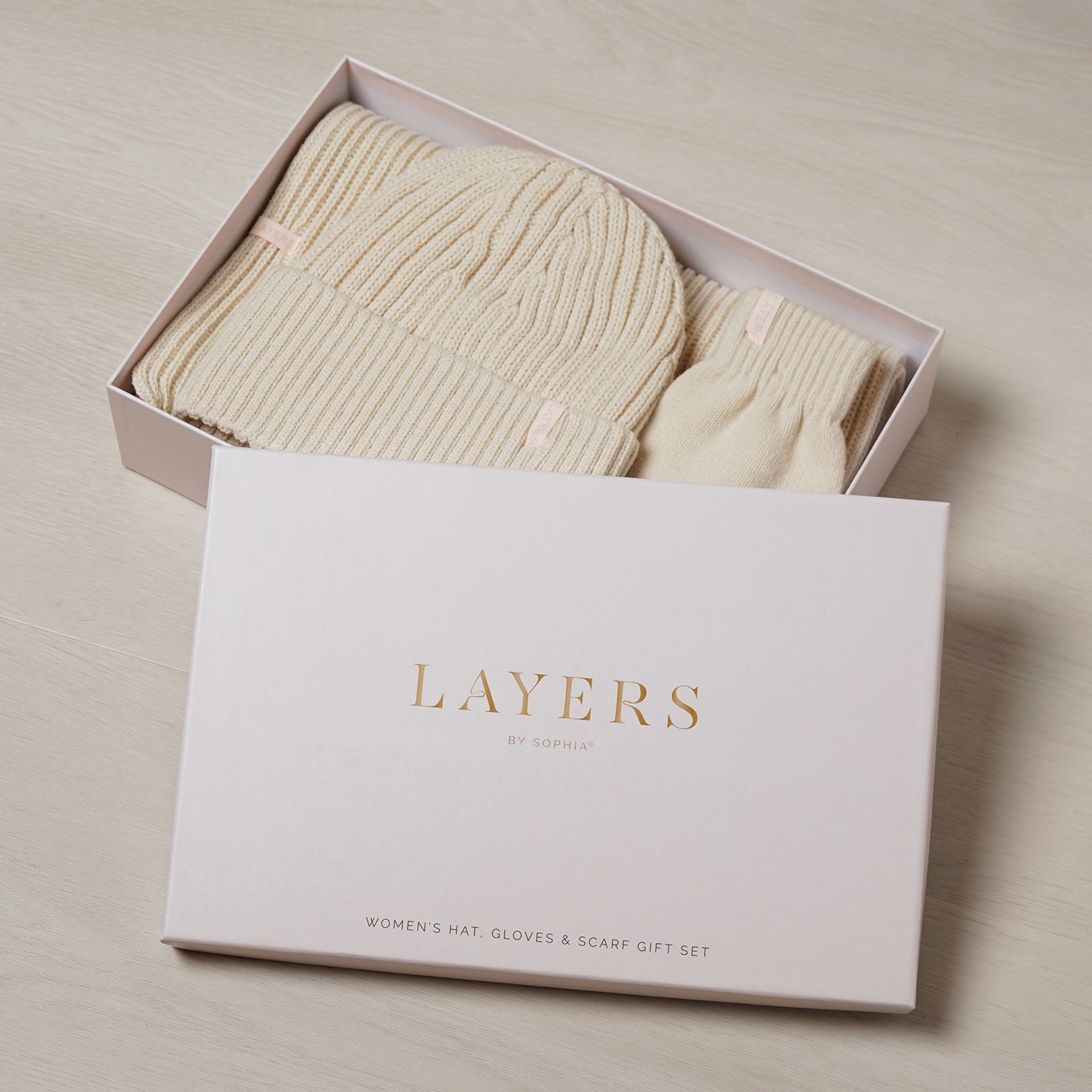 Sophia Layers Cosy Knit Hat Glove & Scarf Gift Set - Ivory