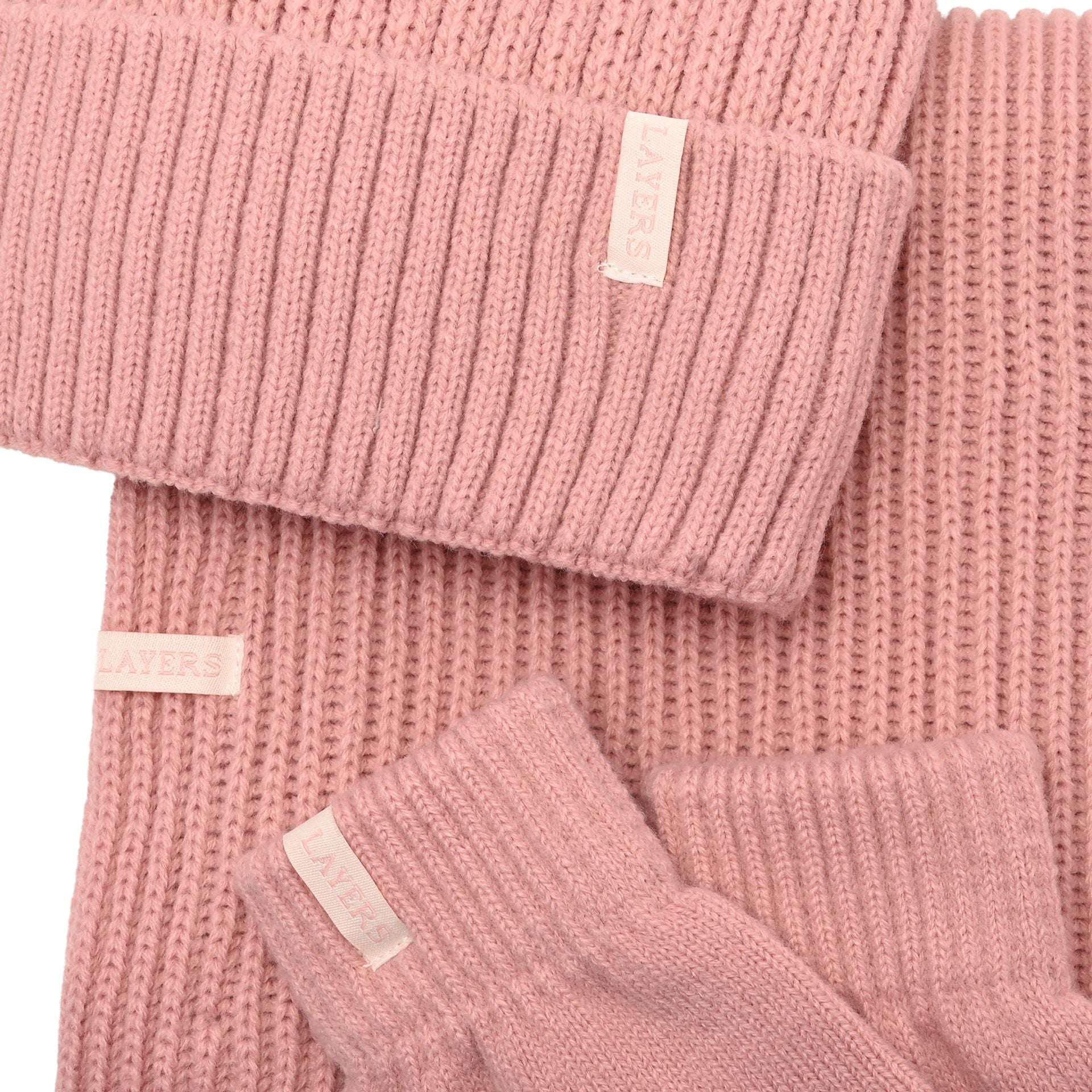 Sophia Layers Cosy Knit Hat Glove & Scarf Gift Set - Blush Pink