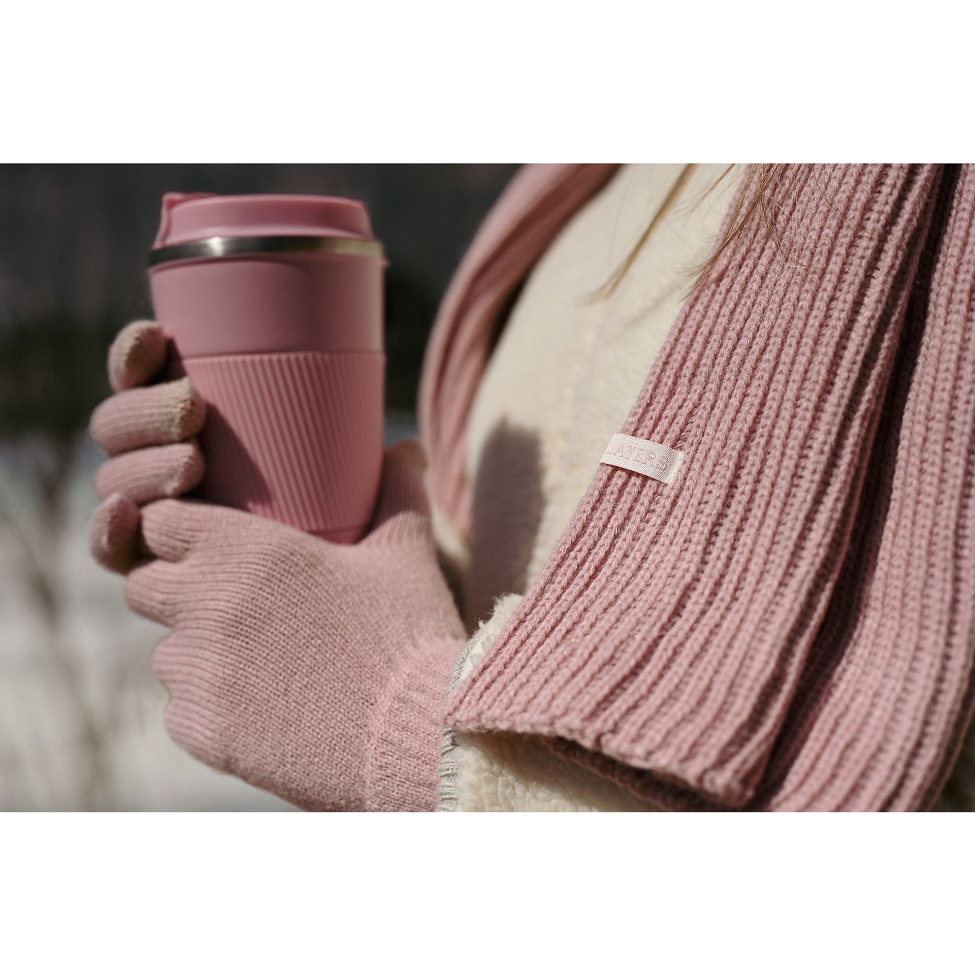 Sophia Layers Cosy Knit Hat Glove & Scarf Gift Set - Blush Pink