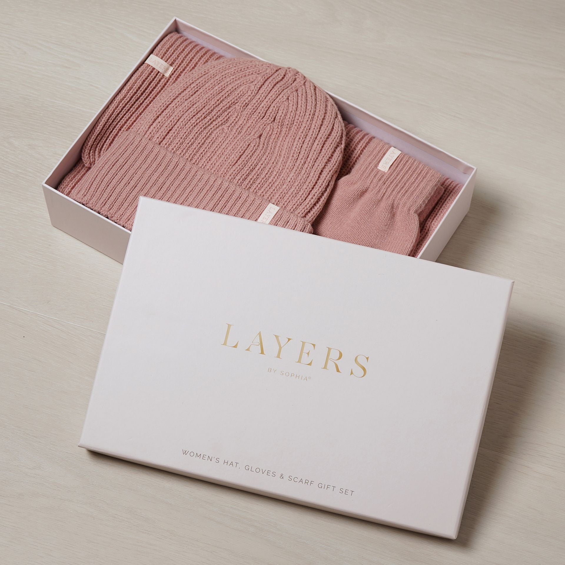 Sophia Layers Cosy Knit Hat Glove & Scarf Gift Set - Blush Pink