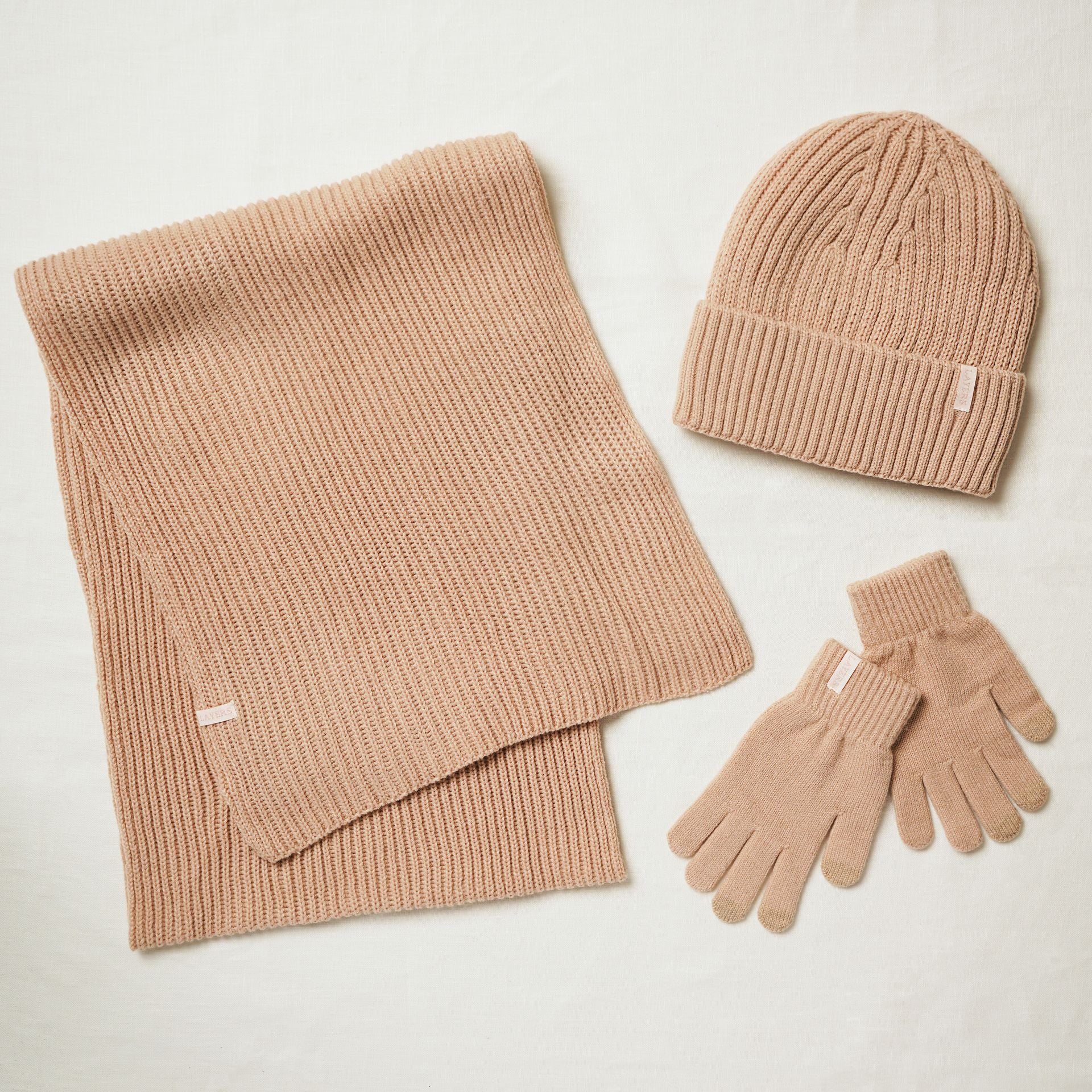 Sophia Layers Cosy Knit Hat Glove & Scarf Gift Set - Nude