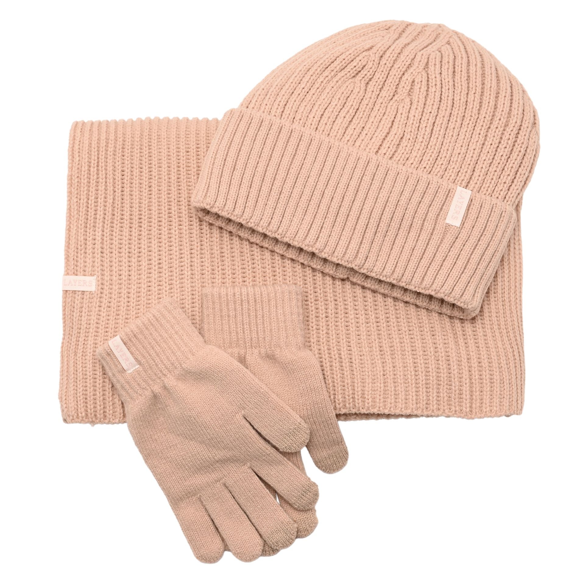 Sophia Layers Cosy Knit Hat Glove & Scarf Gift Set - Nude