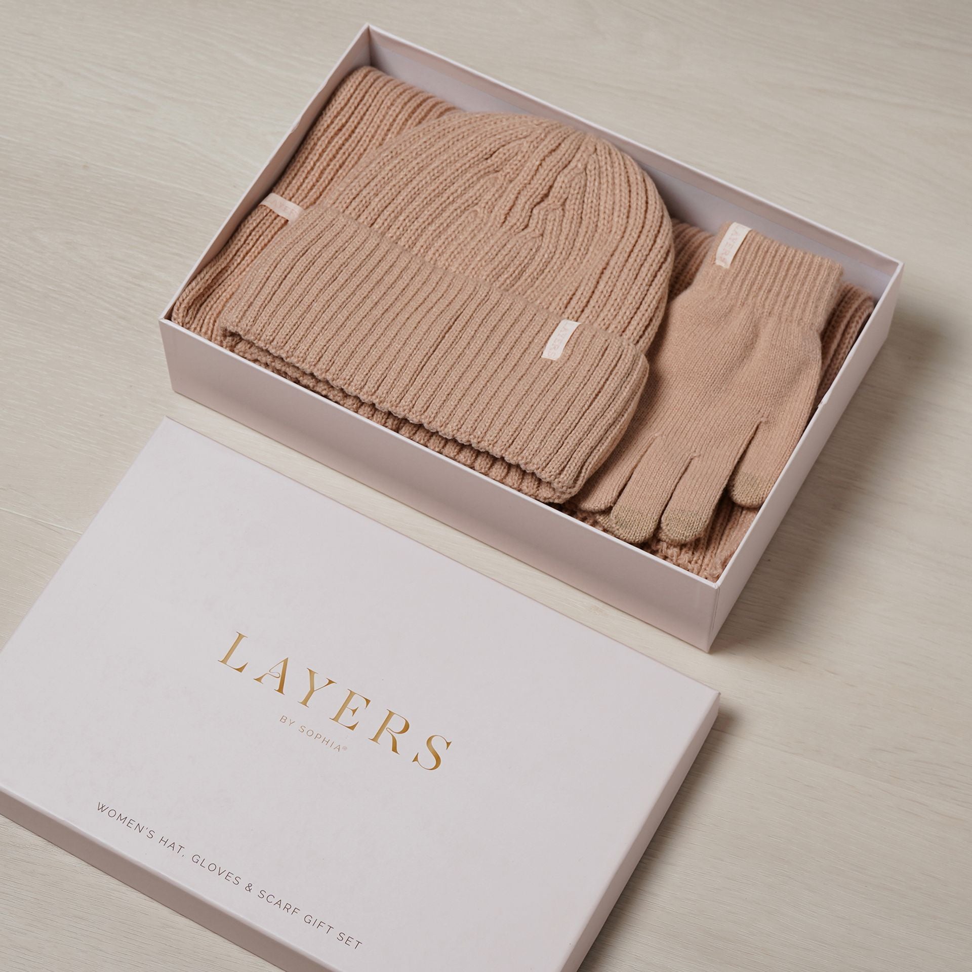 Sophia Layers Cosy Knit Hat Glove & Scarf Gift Set - Nude