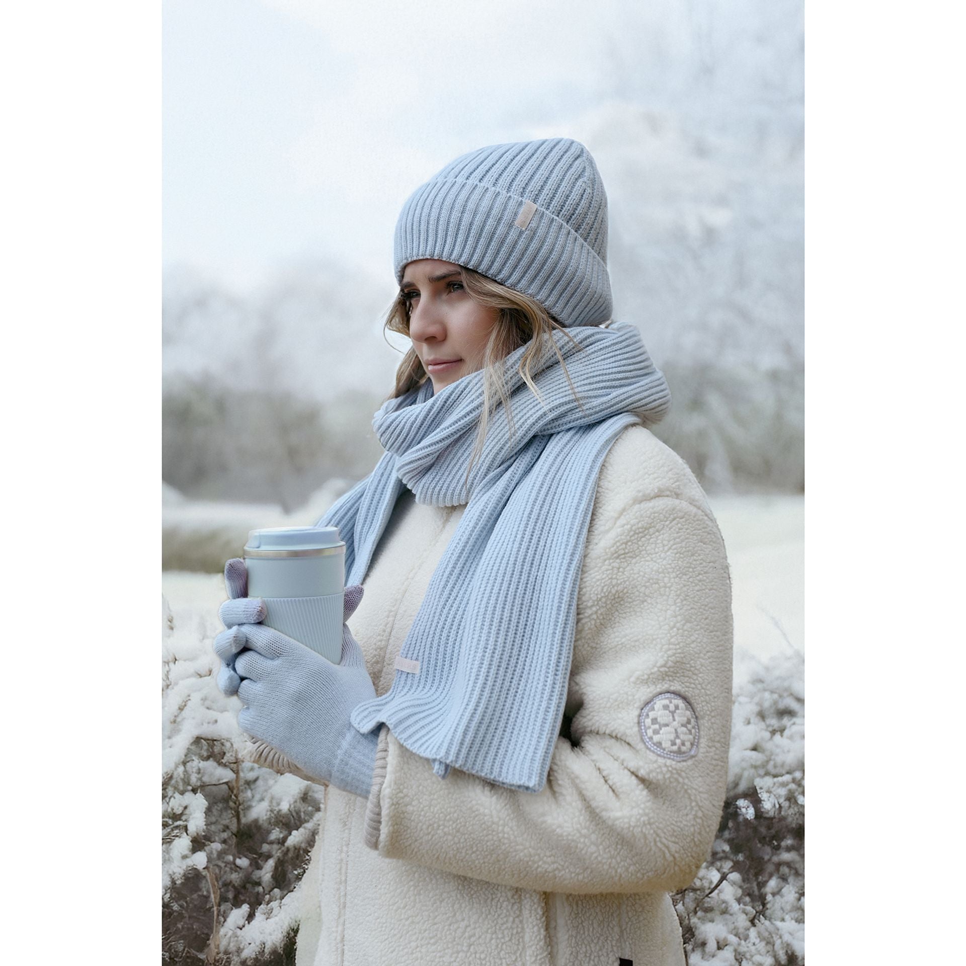 Sophia Layers Cosy Knit Hat Glove & Scarf Gift Set - Powder Blue