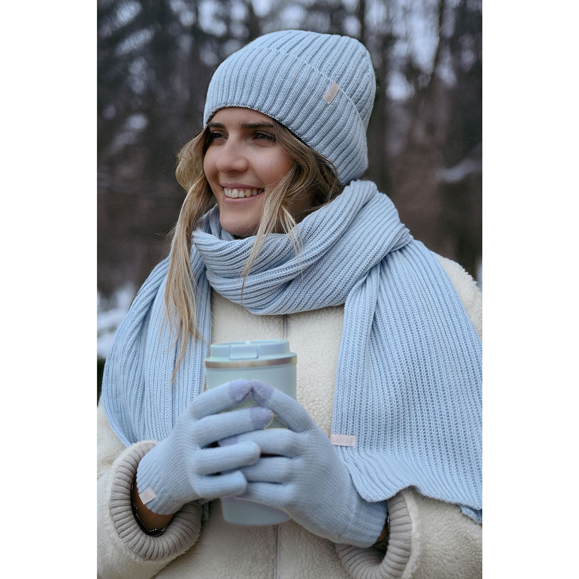Sophia Layers Cosy Knit Hat Glove & Scarf Gift Set - Powder Blue
