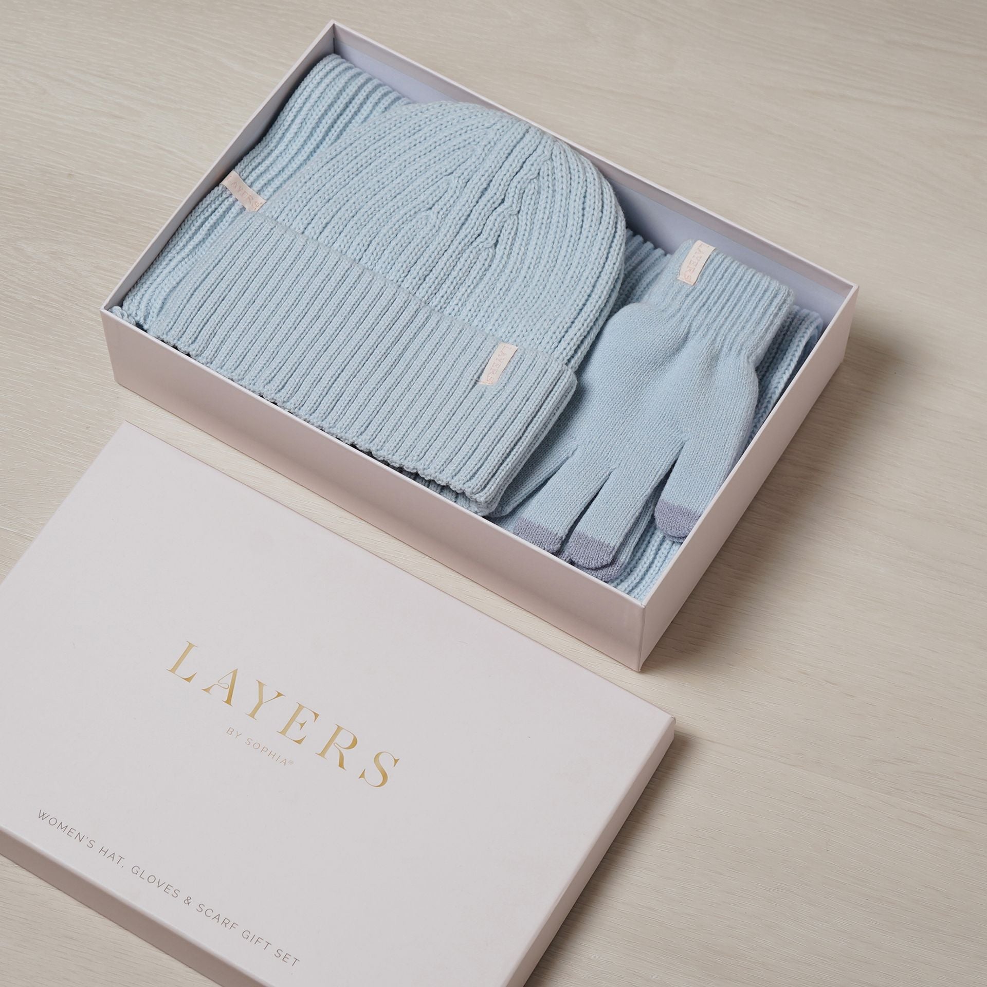 Sophia Layers Cosy Knit Hat Glove & Scarf Gift Set - Powder Blue