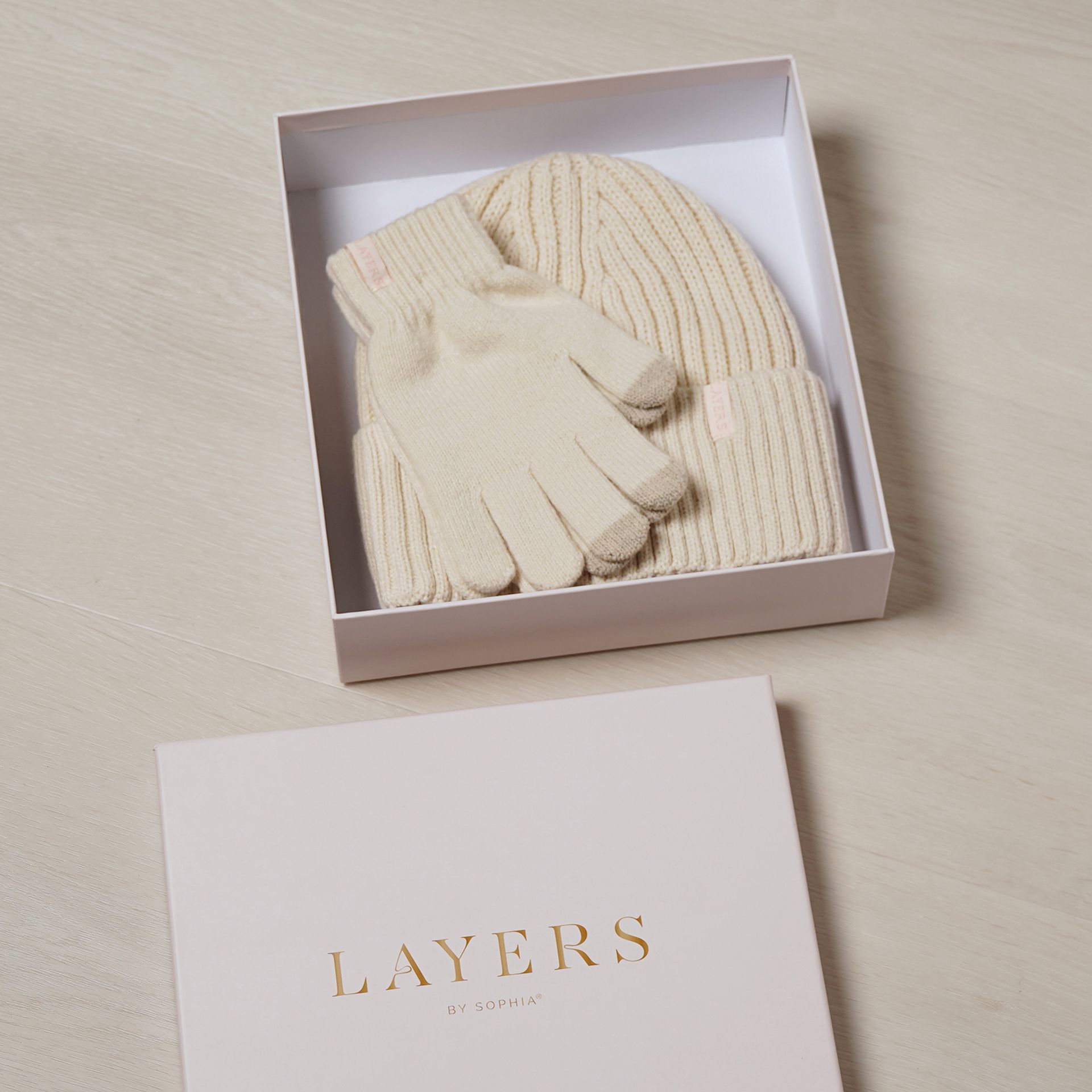 Sophia Layers Cosy Knit Hat & Glove Gift Set - Ivory