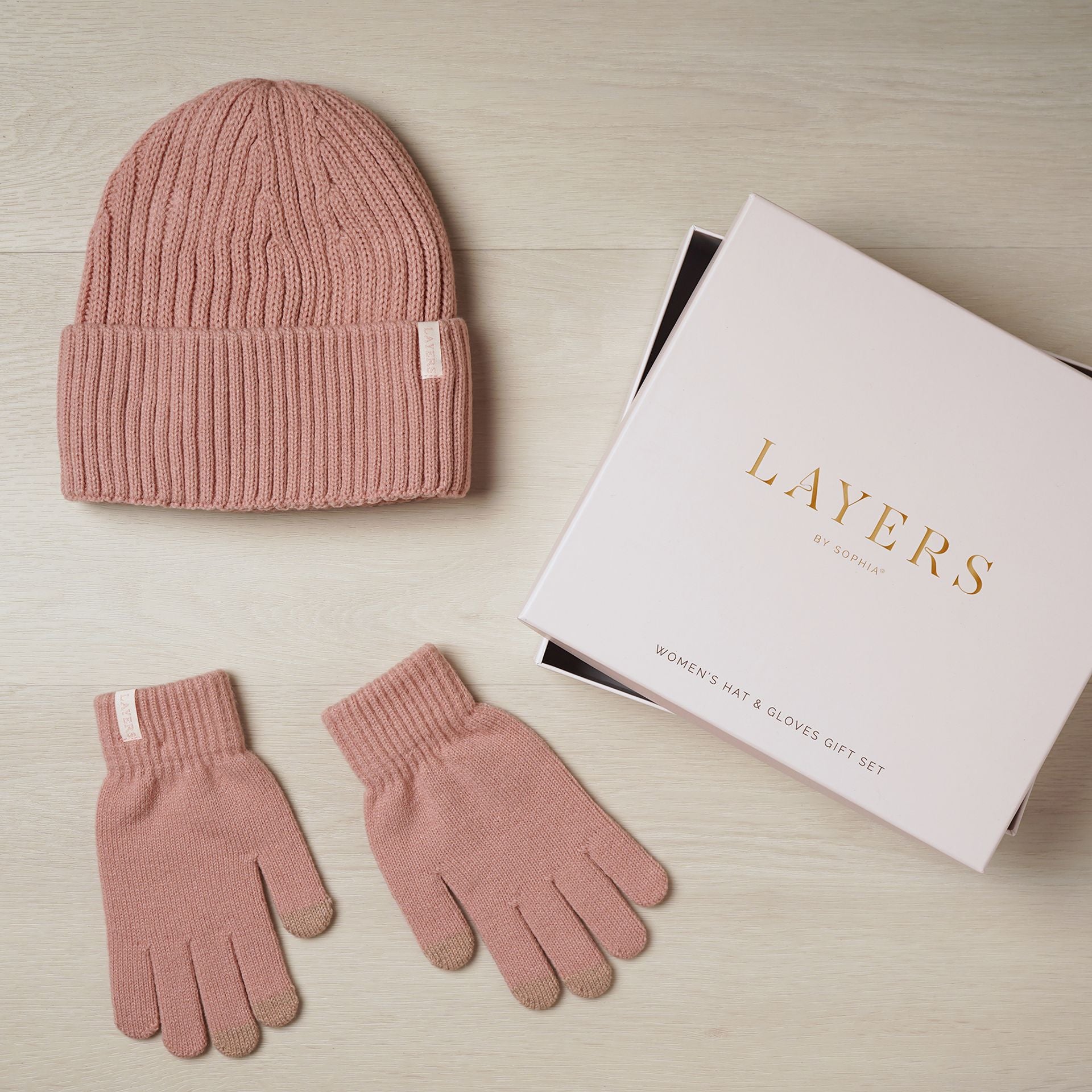 Sophia Layers Cosy Knit Hat & Glove Gift Set - Blush Pink