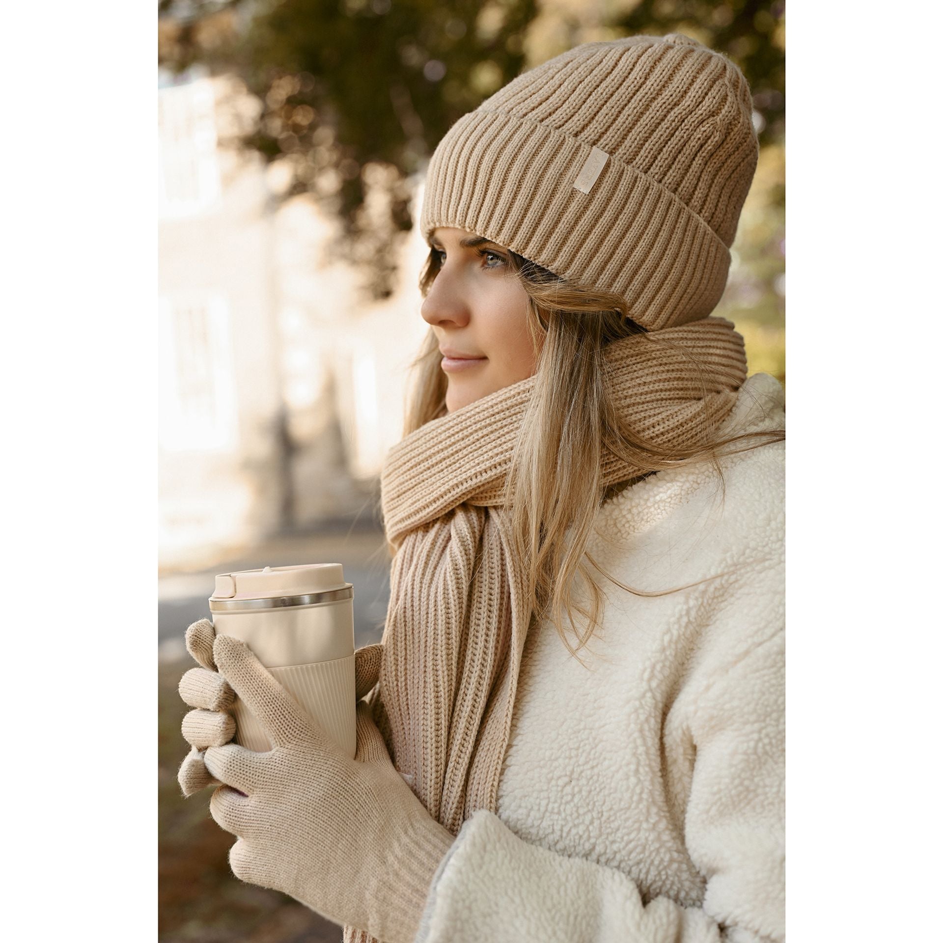 Sophia Layers Cosy Knit Hat & Glove Gift Set - Nude