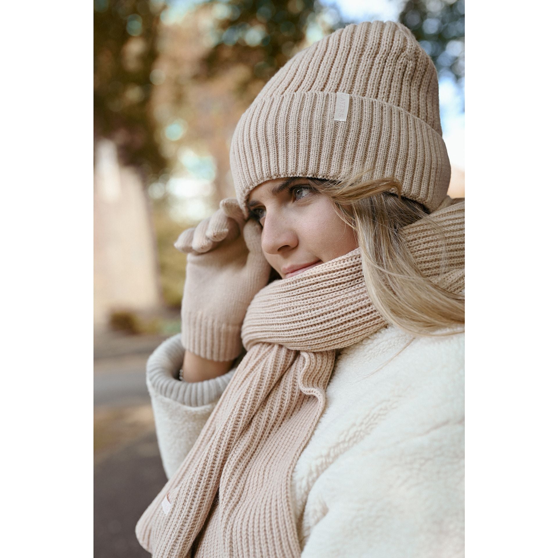 Sophia Layers Cosy Knit Hat & Glove Gift Set - Nude