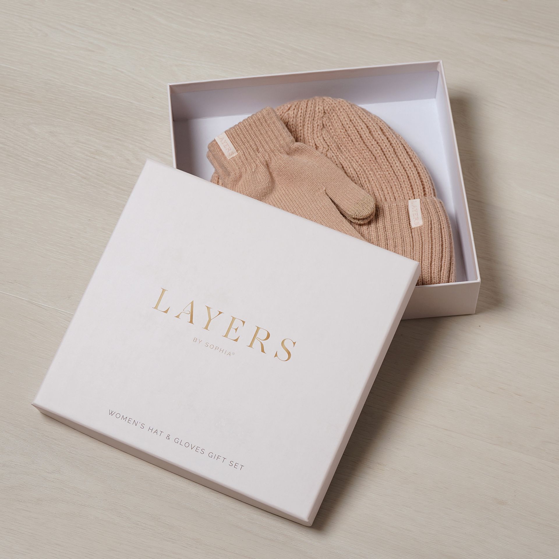 Sophia Layers Cosy Knit Hat & Glove Gift Set - Nude