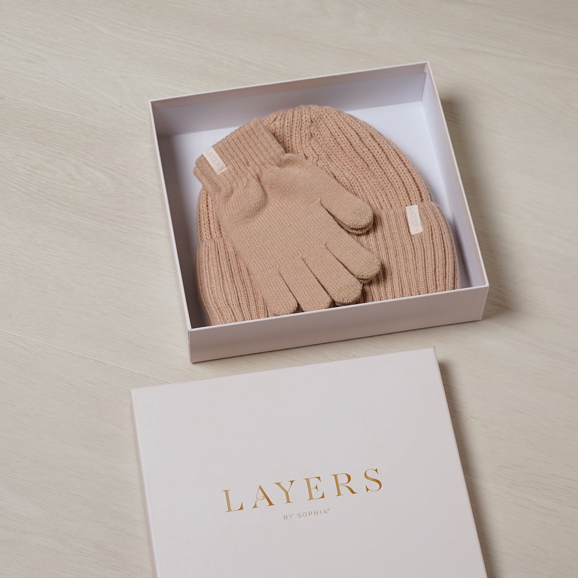 Sophia Layers Cosy Knit Hat & Glove Gift Set - Nude