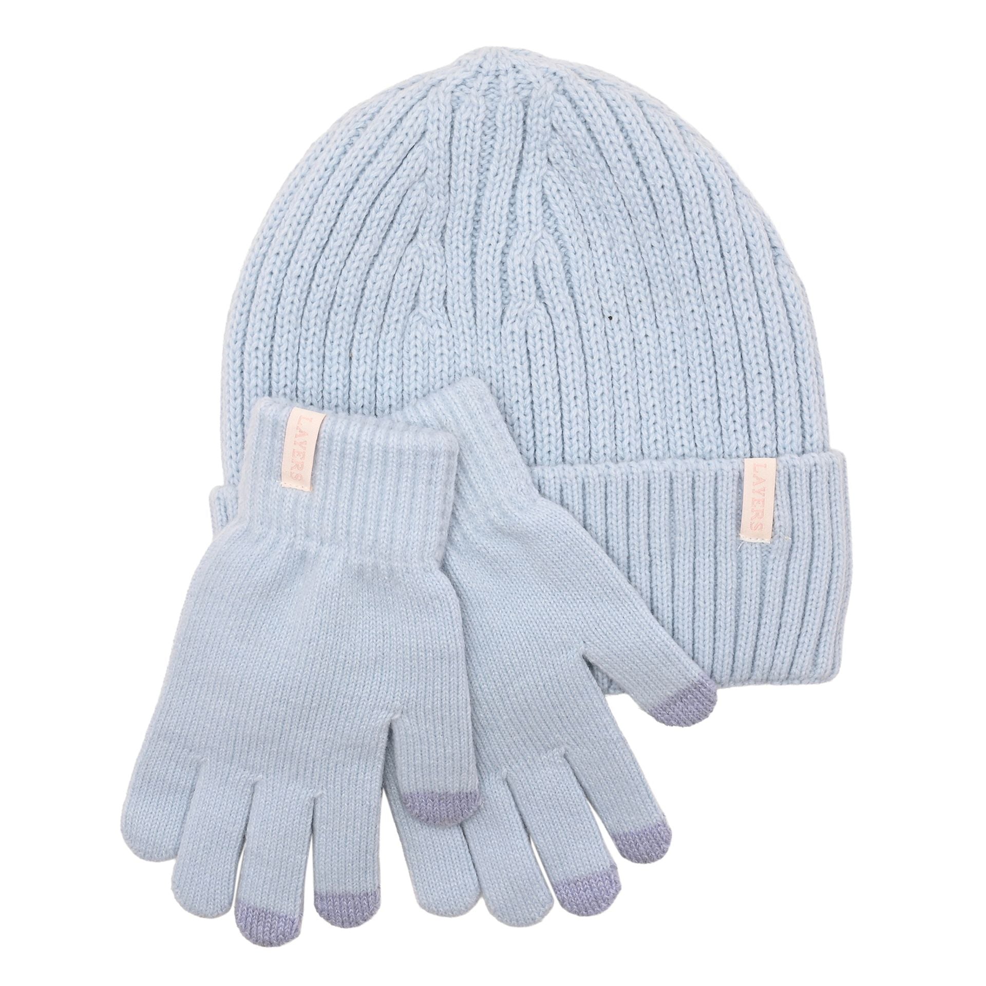 Sophia Layers Cosy Knit Hat & Glove Gift Set - Powder Blue