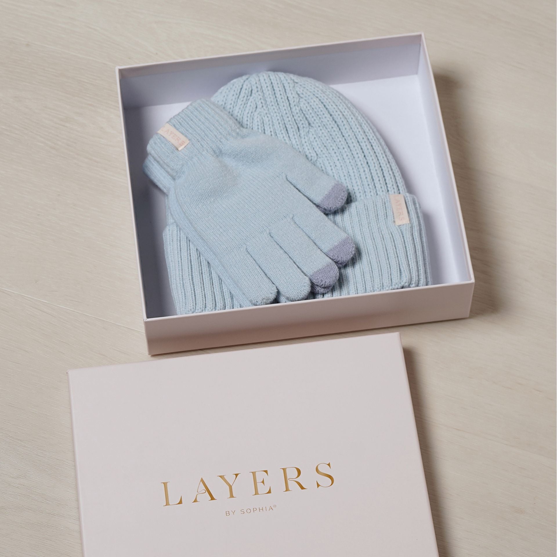 Sophia Layers Cosy Knit Hat & Glove Gift Set - Powder Blue