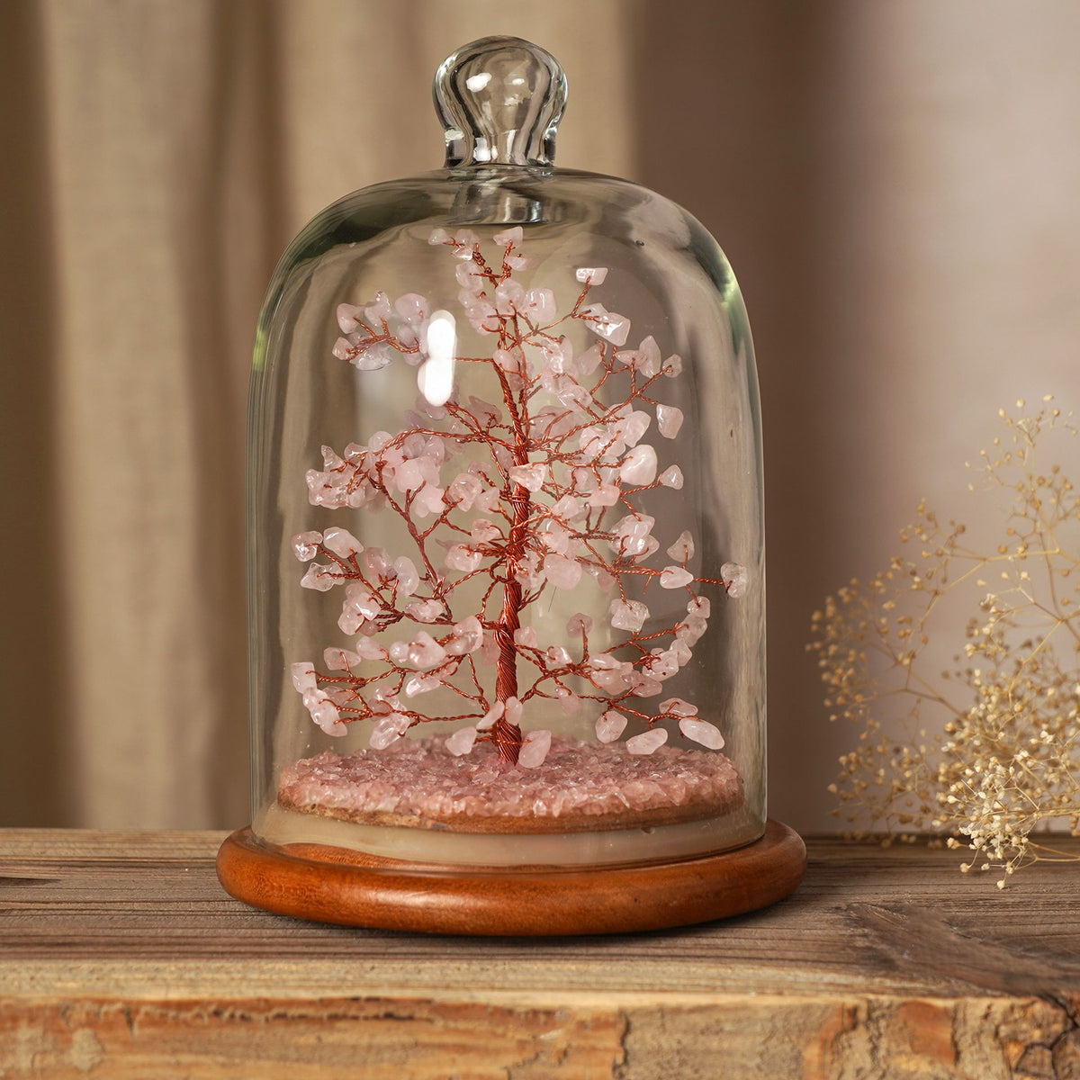 Serenity Gemstone Dome Tree 200 Beads - Rose Quartz
