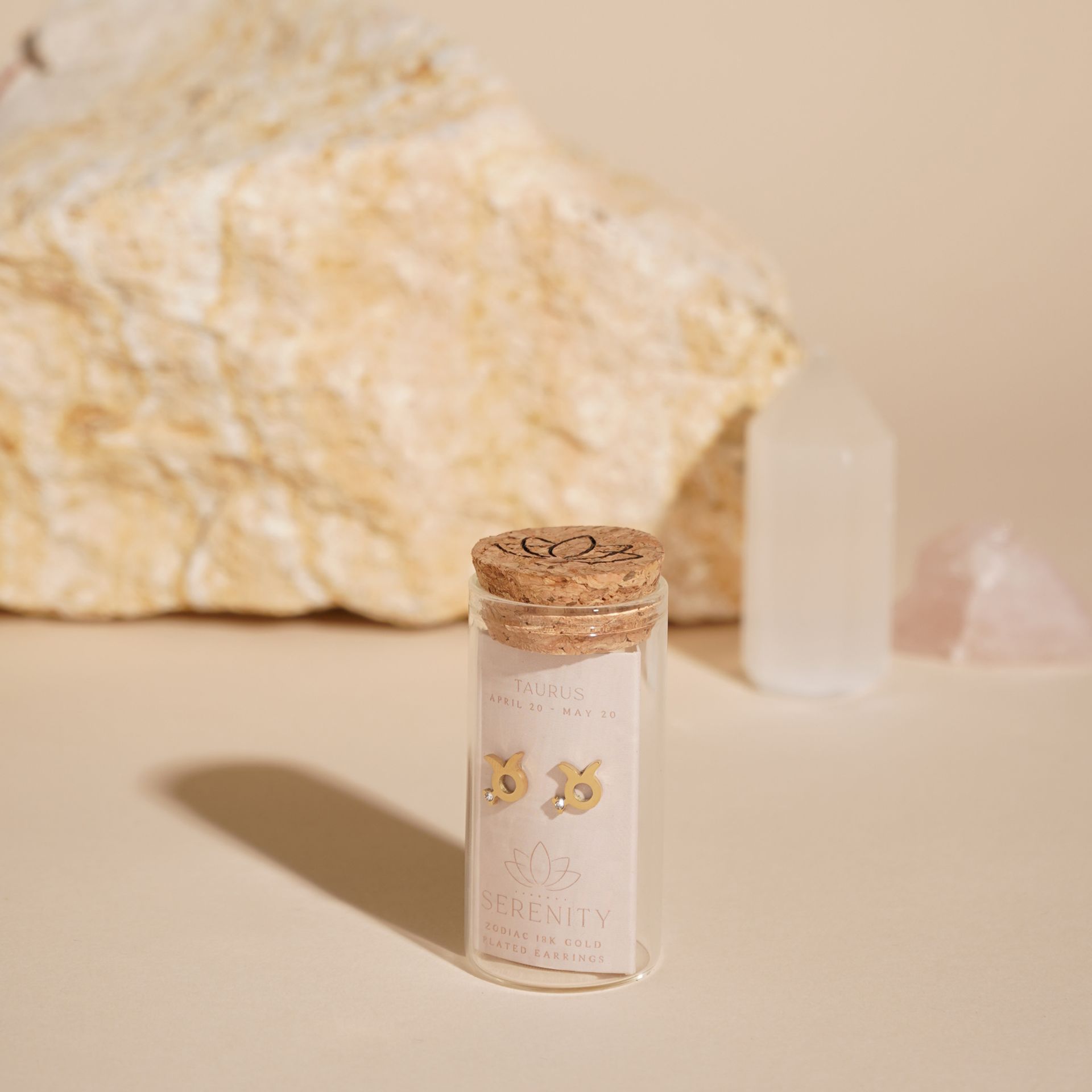 Serenity Zodiac 18k Gold Plated Earrings - Taurus