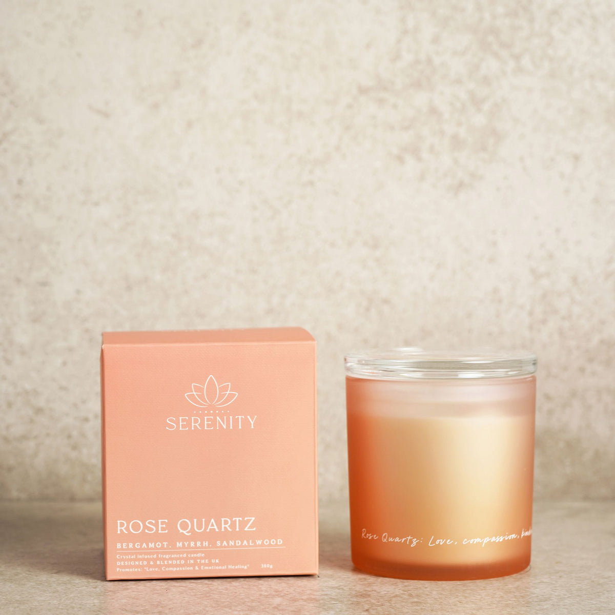 Serenity Rose Quartz Crystal Infused 380g Candle