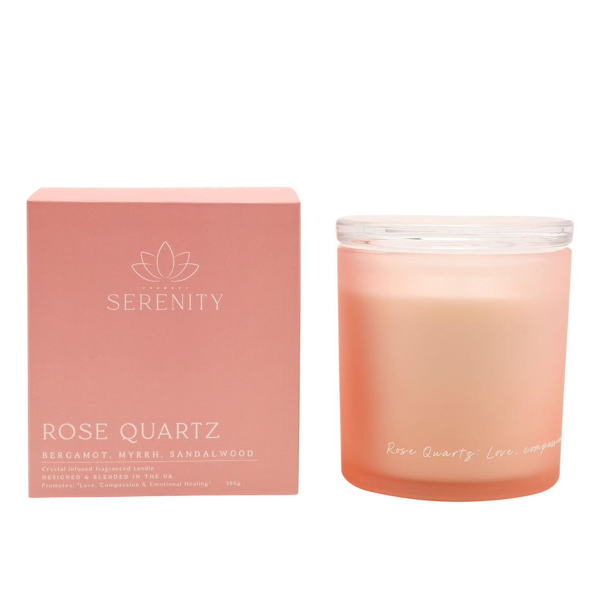 Serenity Rose Quartz Crystal Infused 380g Candle