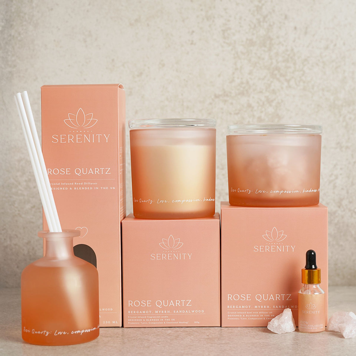 Serenity Rose Quartz Crystal Infused 380g Candle
