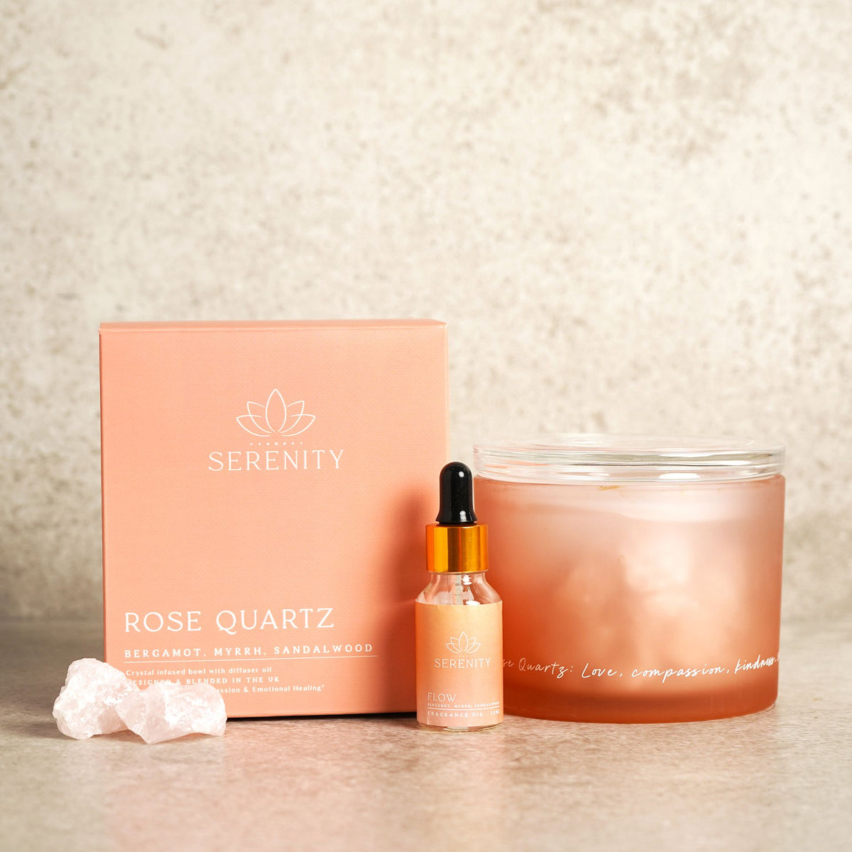Serenity Rose Quartz Crystal Bowl Diffuser & Oil