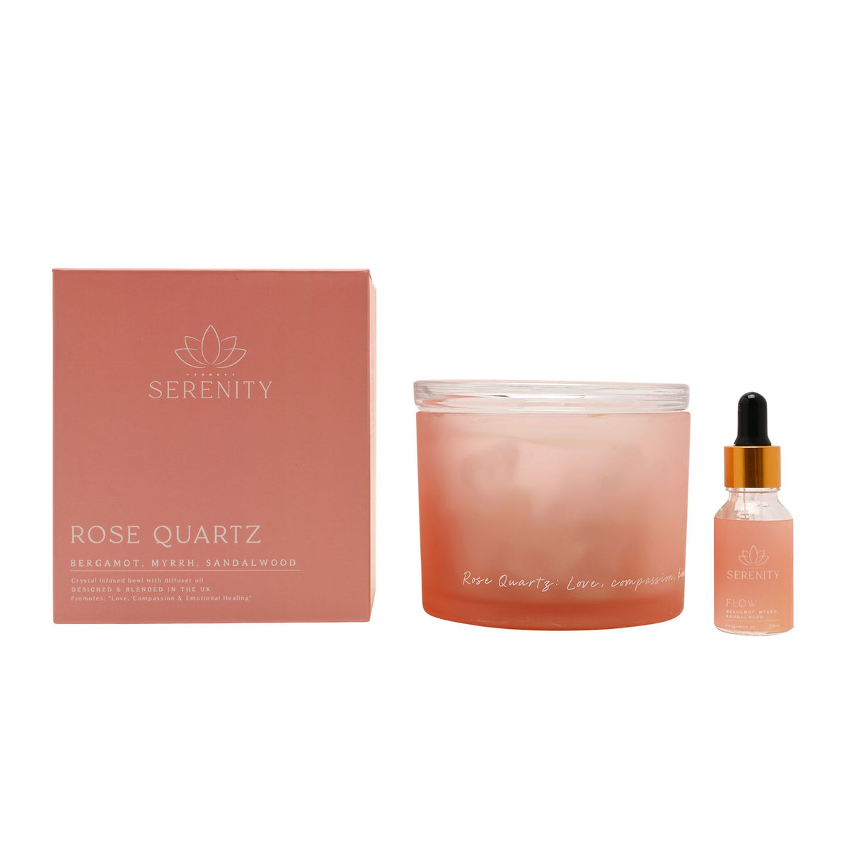 Serenity Rose Quartz Crystal Bowl Diffuser & Oil
