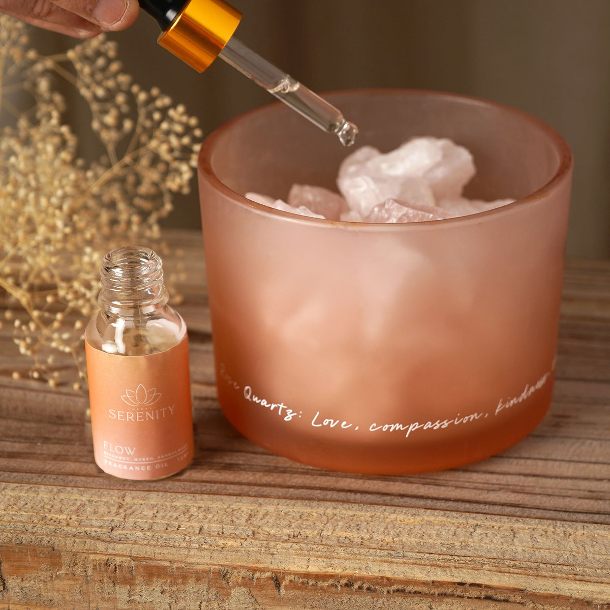 Serenity Rose Quartz Crystal Bowl Diffuser & Oil