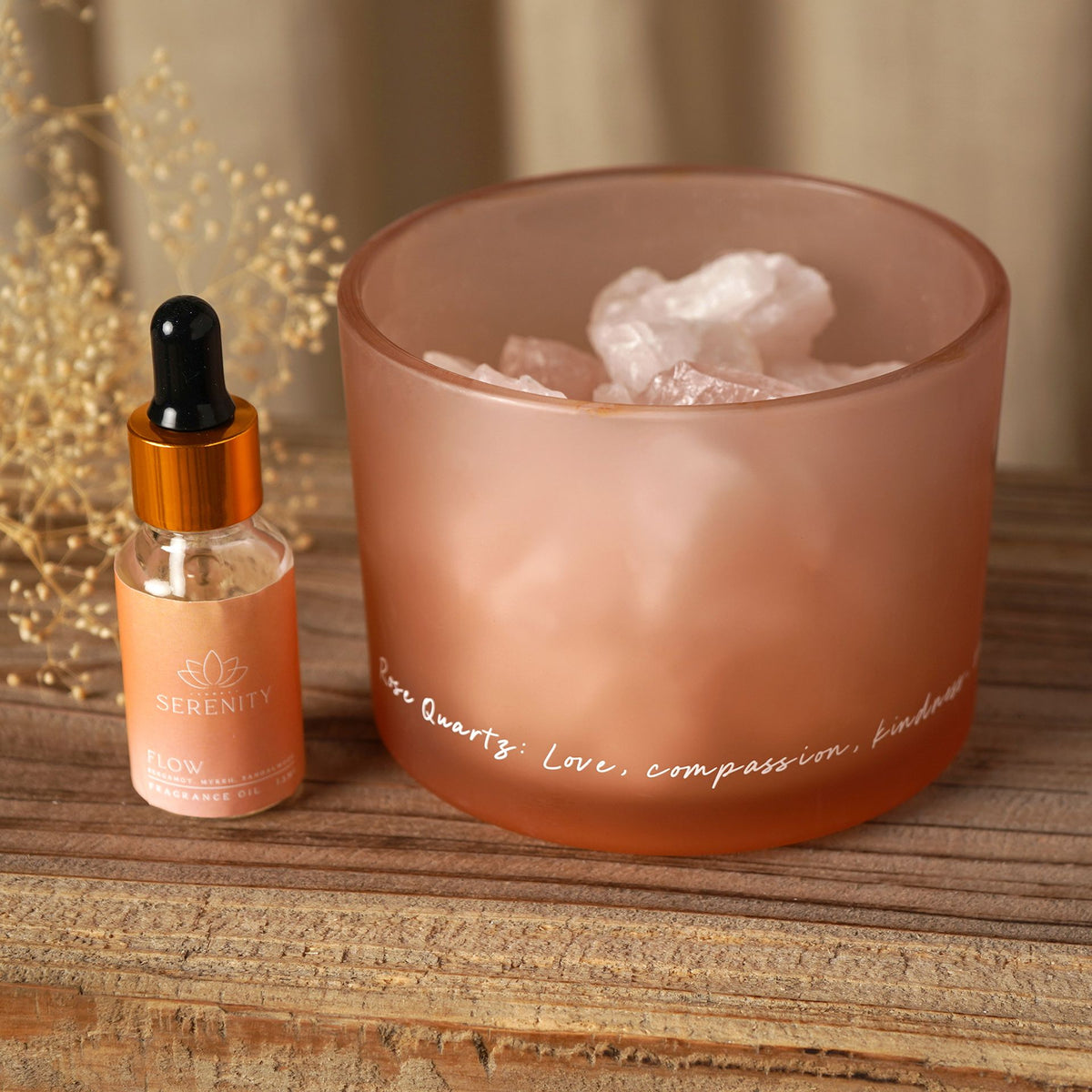 Serenity Rose Quartz Crystal Bowl Diffuser & Oil