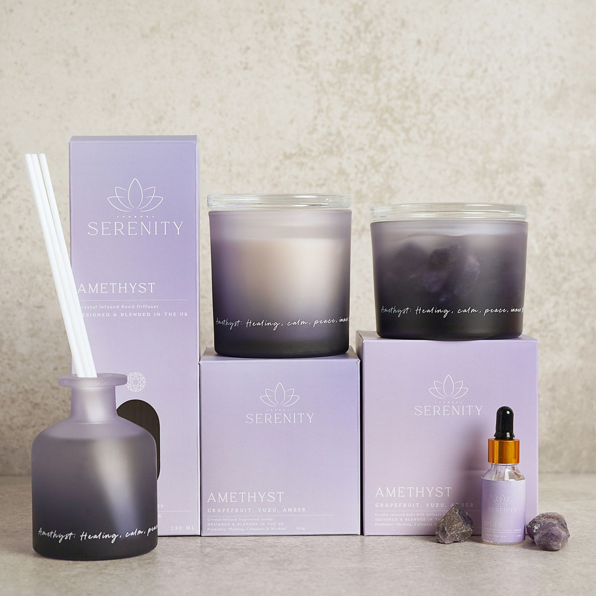 Serenity Amethyst Crystal Infused 380g Candle