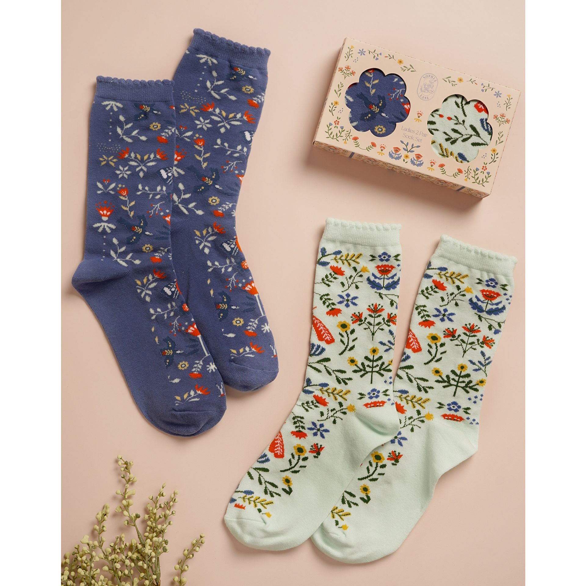 Set of 2 Sophia Lane Floral Ladies Sock Pairs
