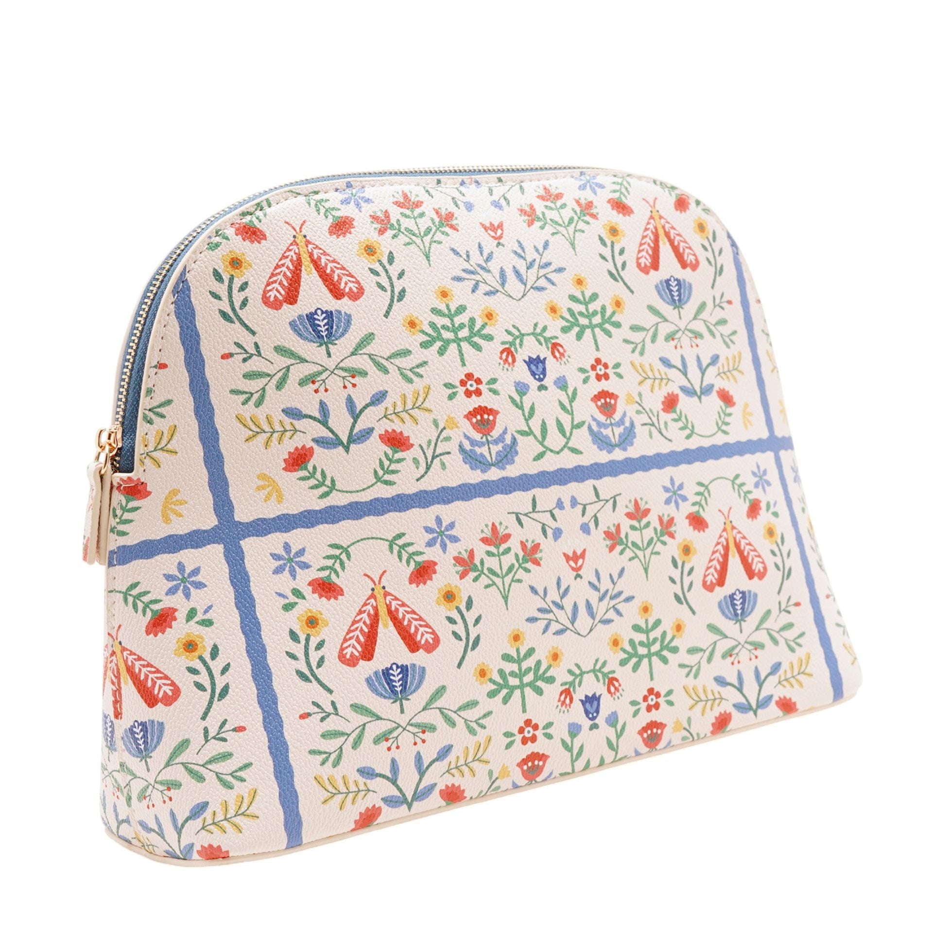 Sophia Lane Large Floral Make-Up Bag - Cream