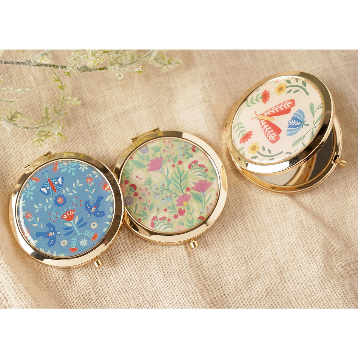 Sophia Lane Floral Compact Mirror - Cream