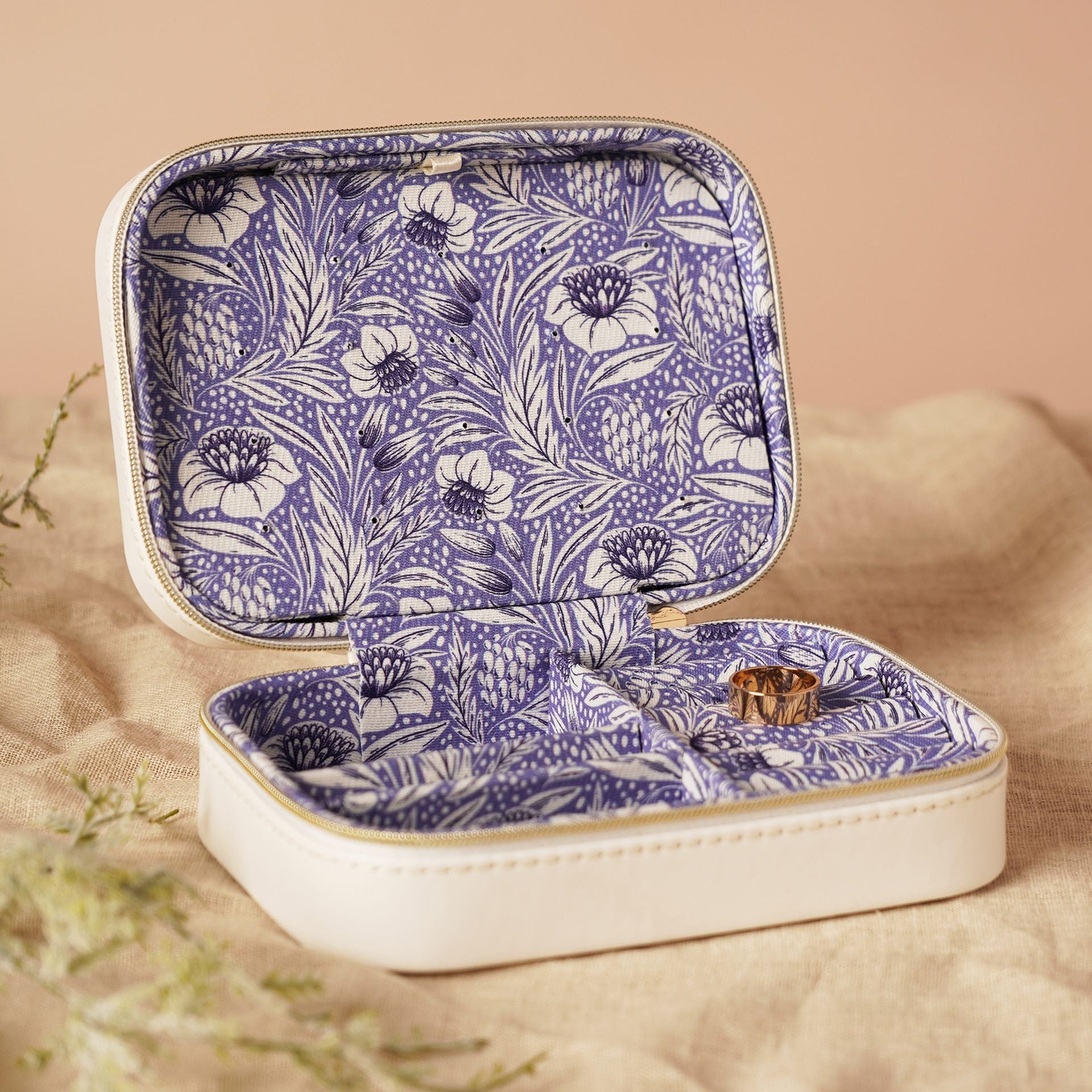 Sophia Lane White & Blue Floral Jewellery Box