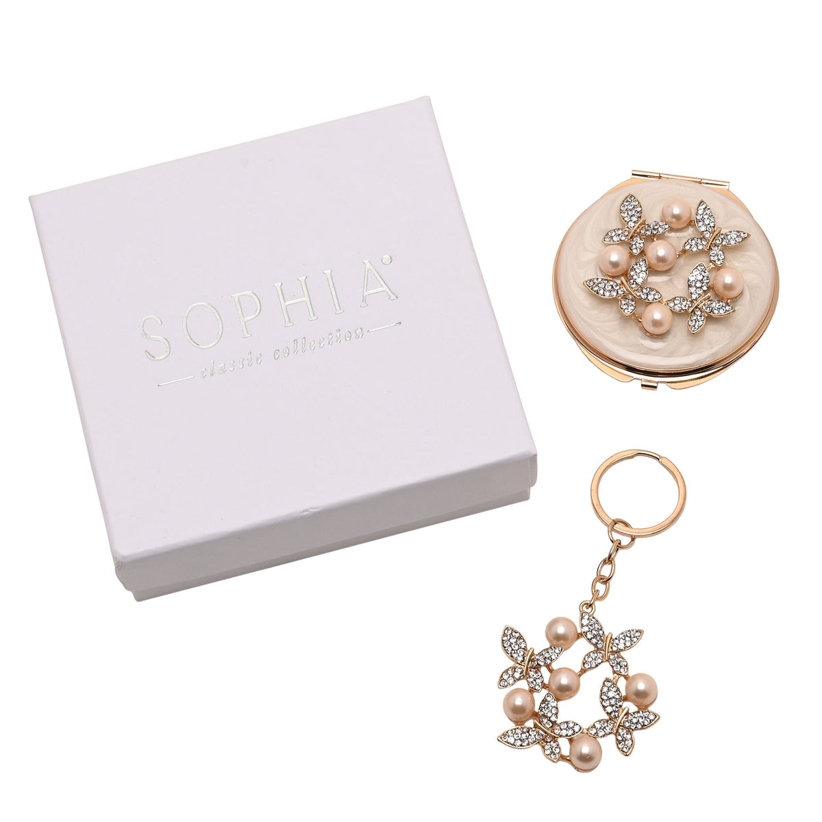 Sophia Classic Compact Mirror and Keyring Gift Set - Butterfly Cluster