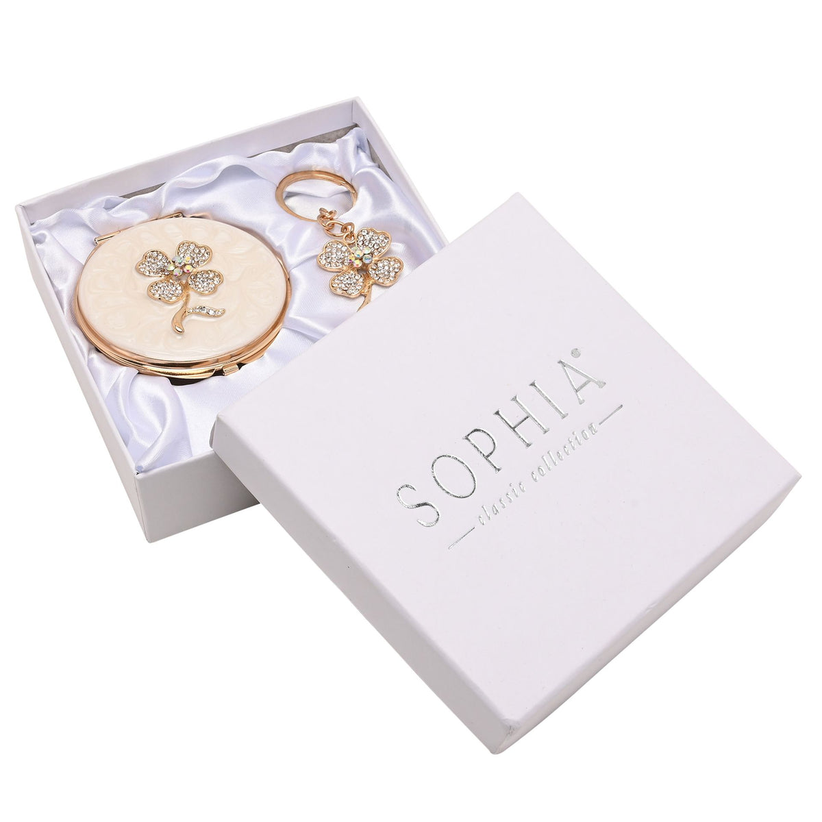 Sophia Classic Compact Mirror and Keyring Gift Set - Lucky Flower
