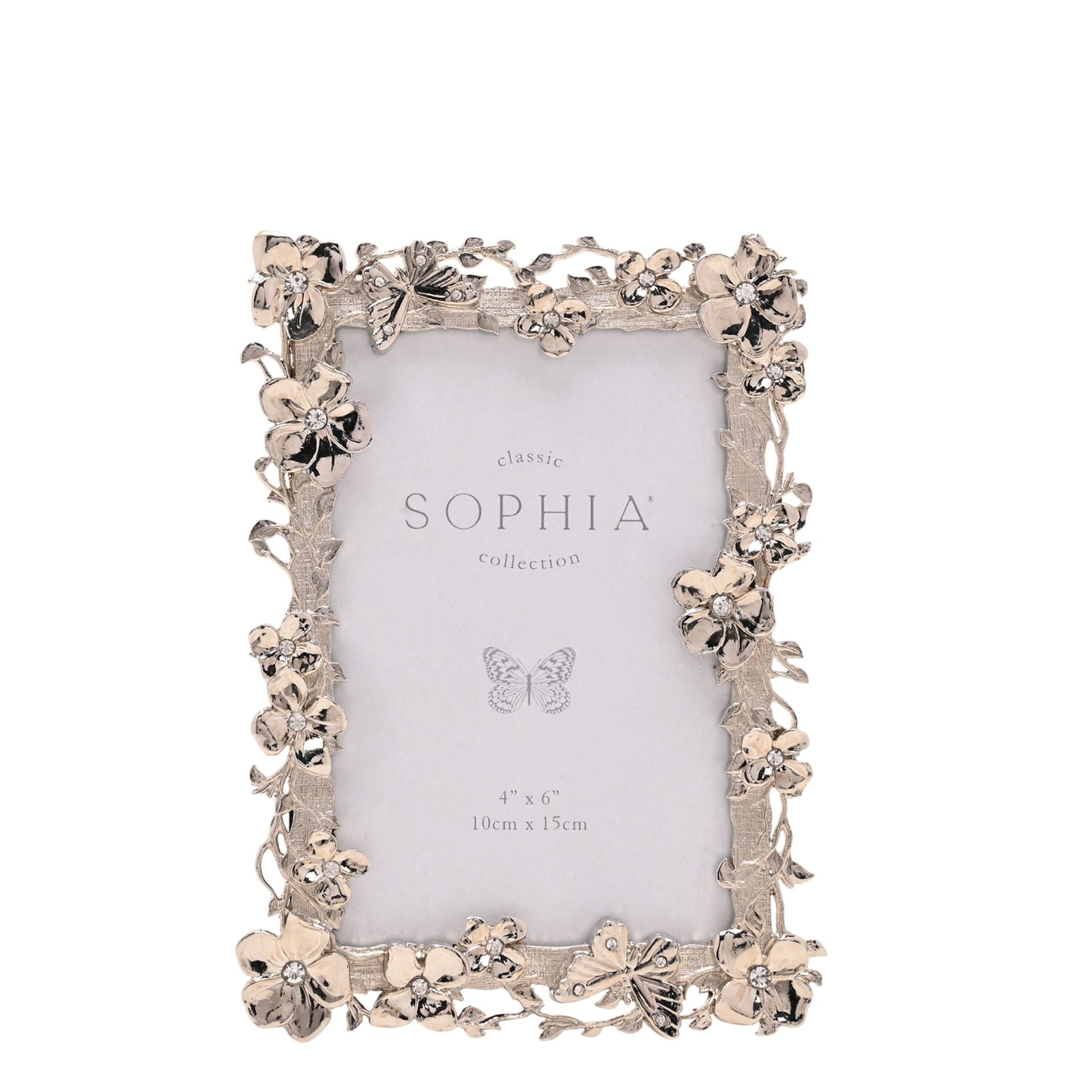 Sophia Floral Butterfly Nickle Plated Photo Frame - 4 x 6ins