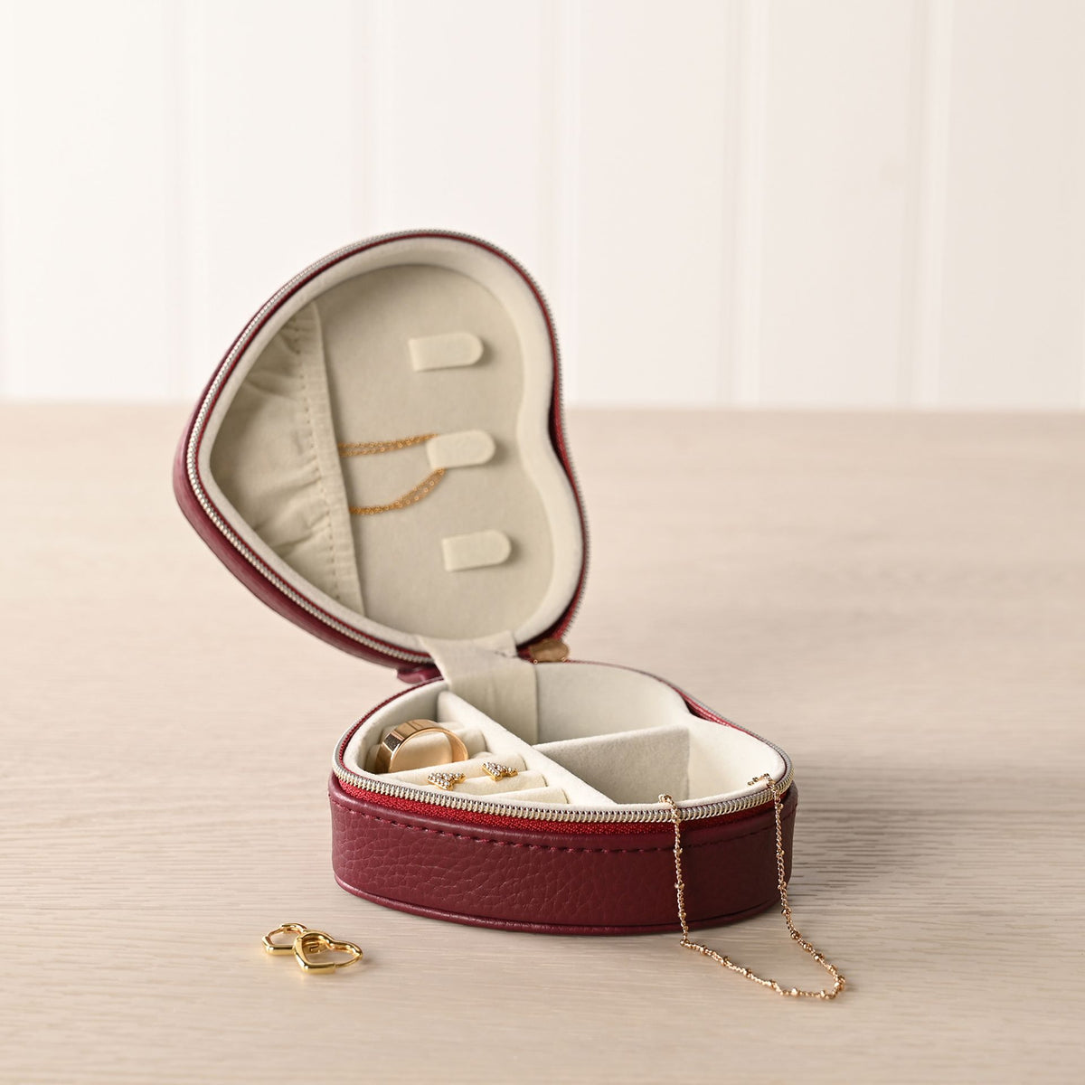 Sophia Heart Shaped Jewellery Box - Burgundy