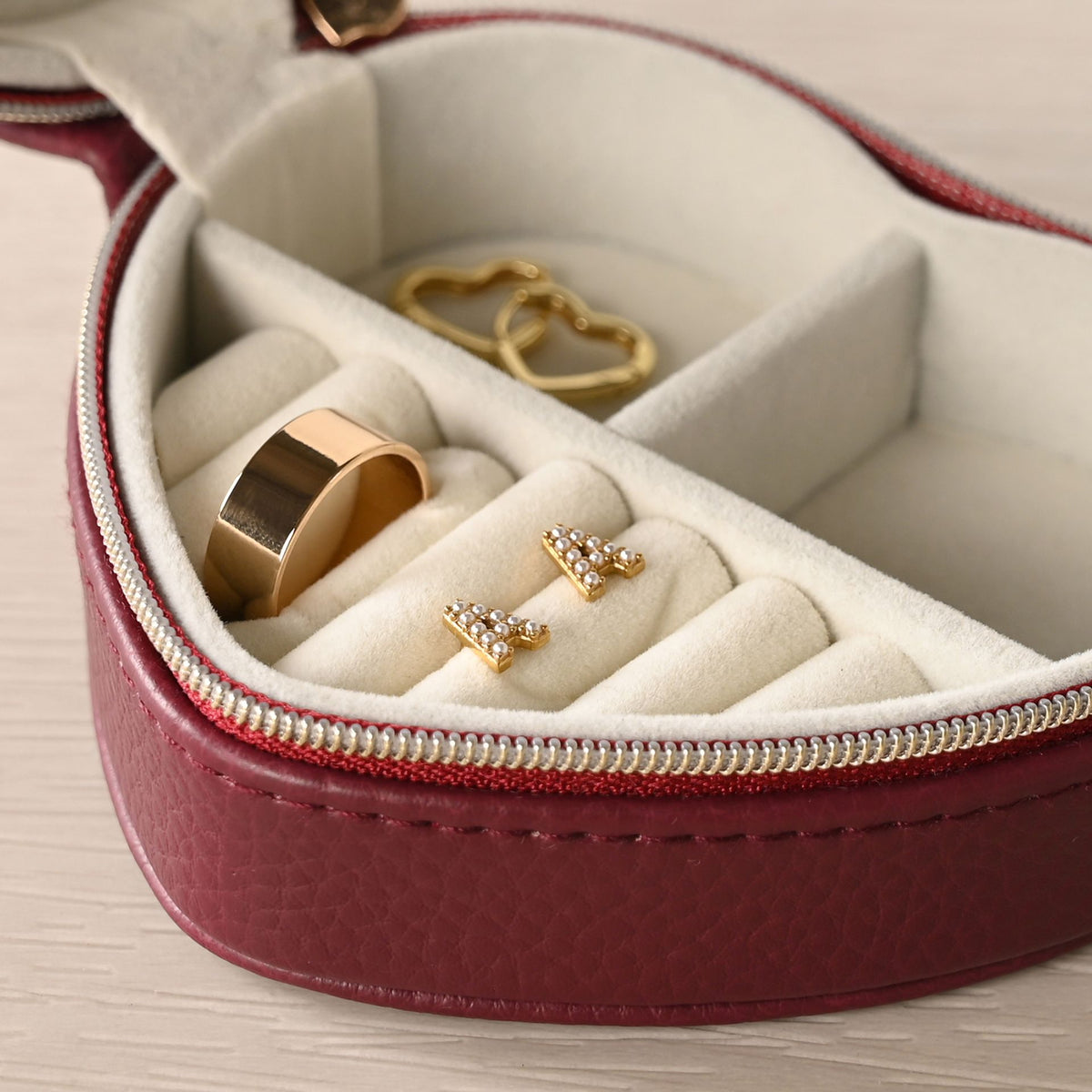 Sophia Heart Shaped Jewellery Box - Burgundy
