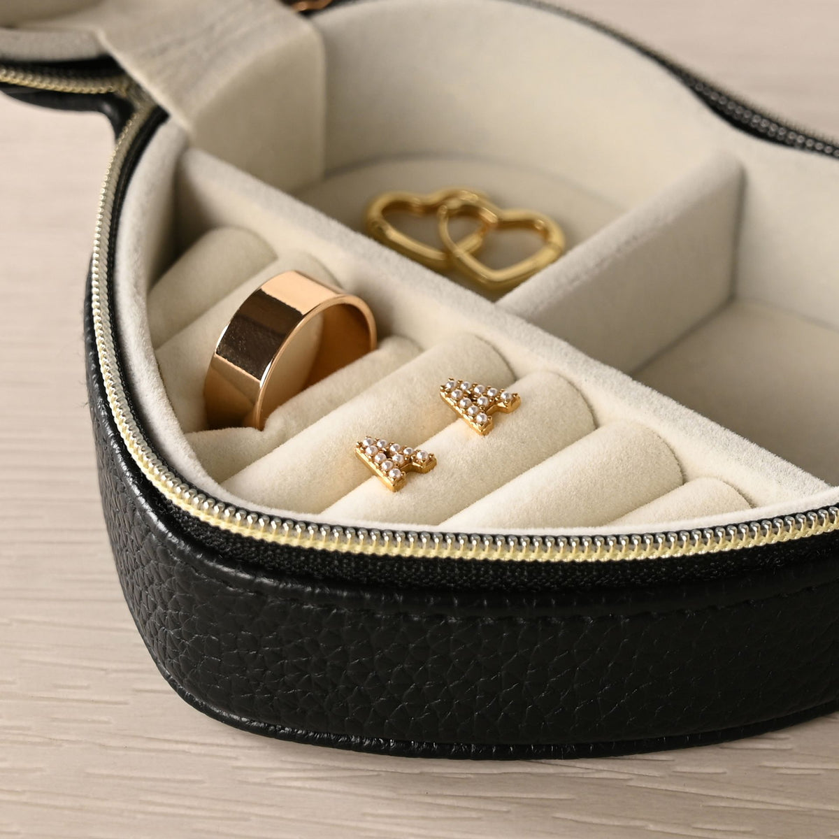 Sophia Heart Shaped Jewellery Box - Black