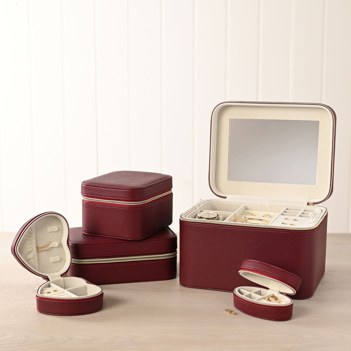 Sophia Jewellery Box with Mirror Medium - Burgundy