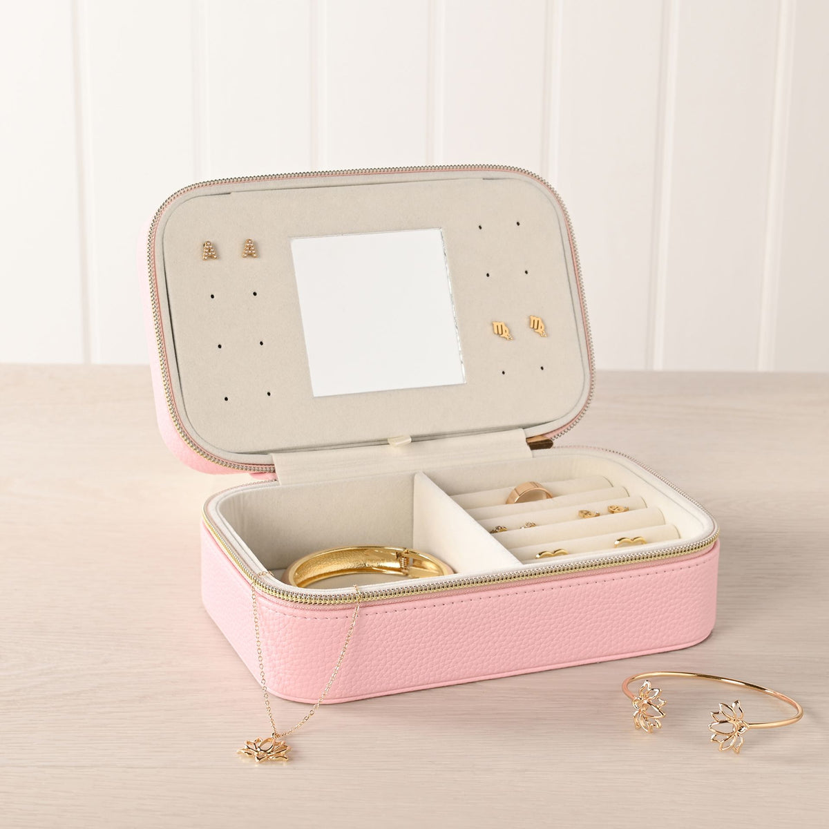 Sophia Jewellery Box with Mirror Medium - Pink